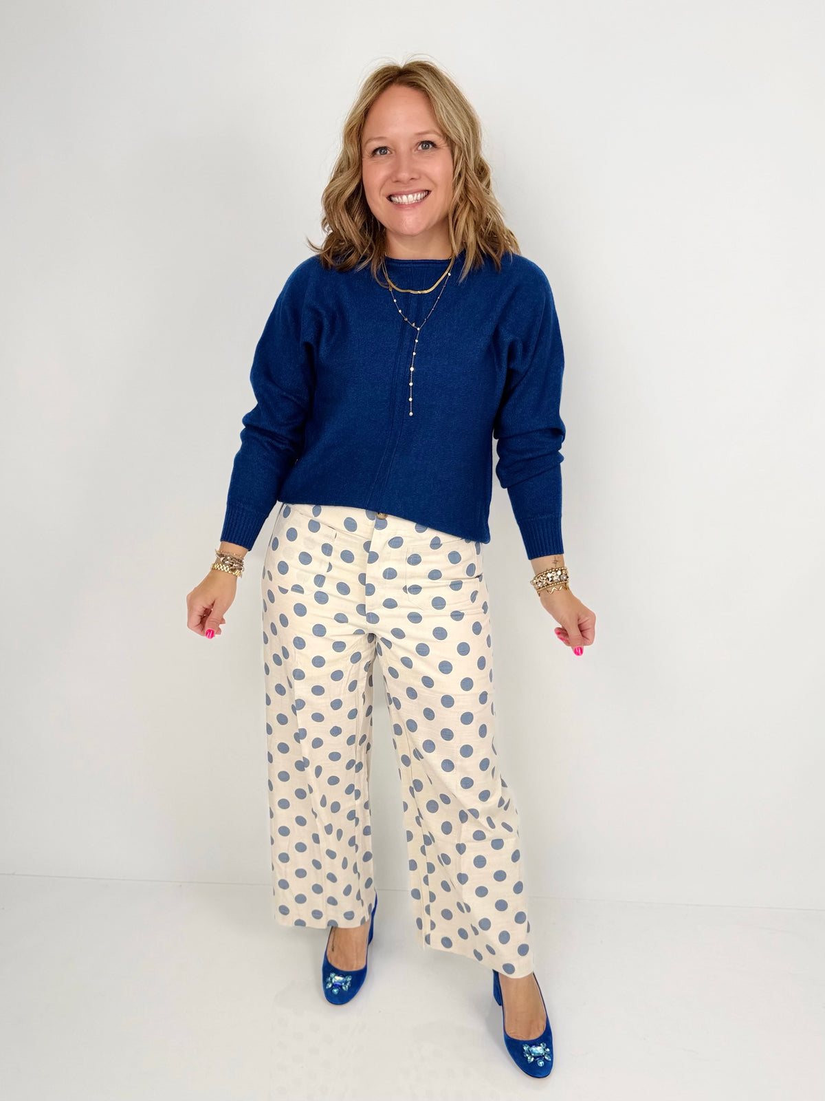 Playful Polka Wide-Leg Pants - Blue {S-L} - KaraMarie