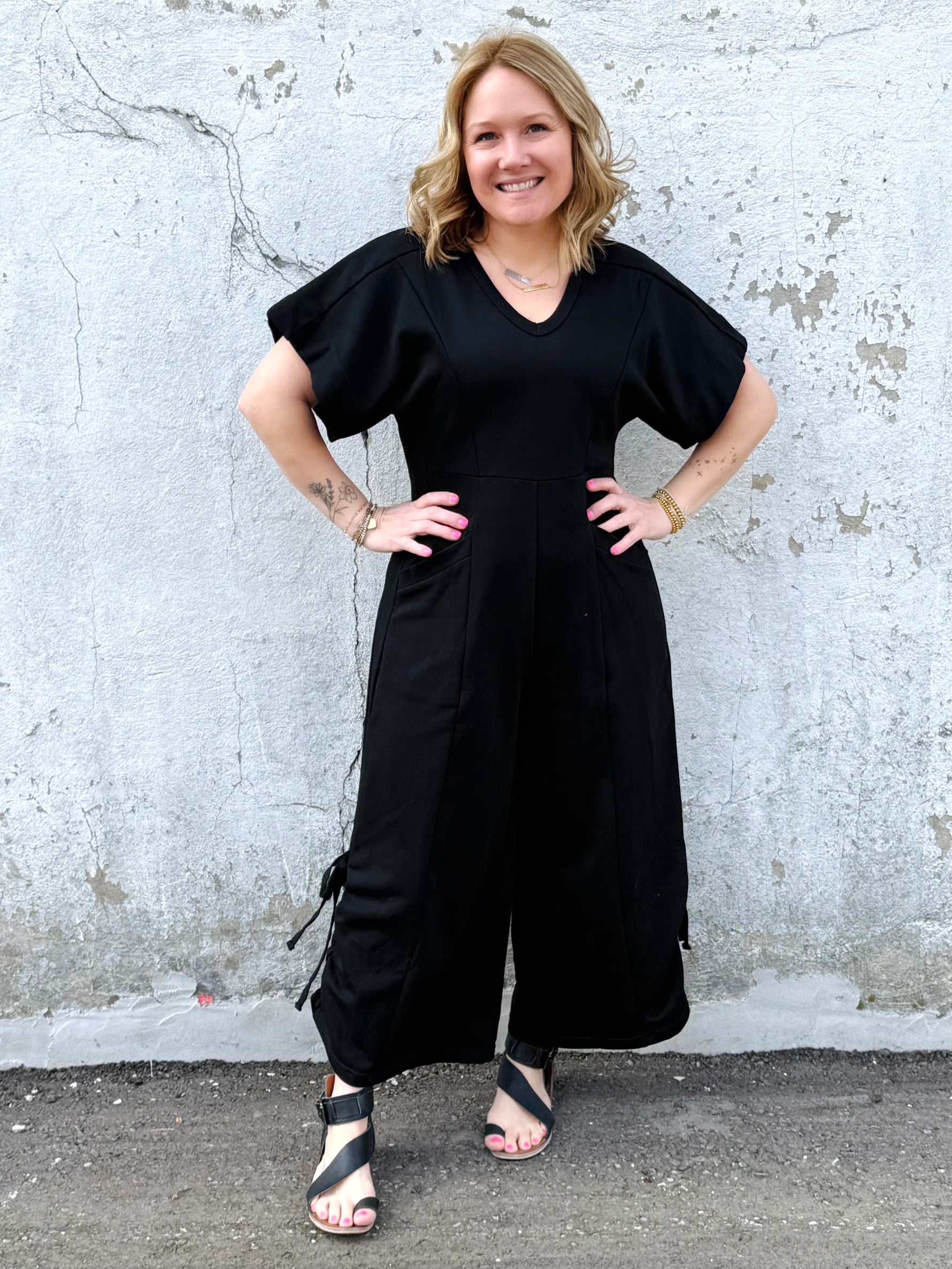 Bow-Tied Jumpsuit in Black - KaraMarie
