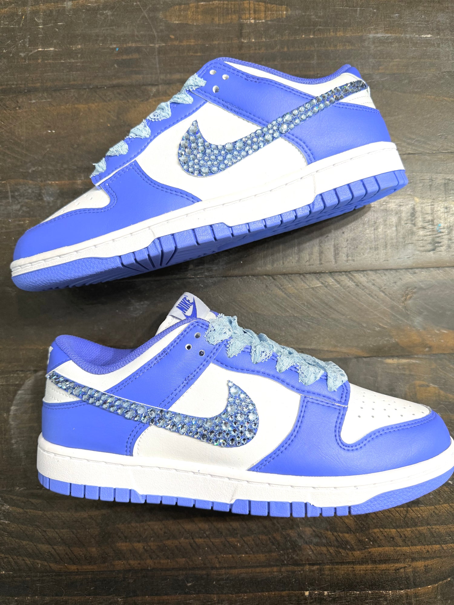 APRIL CRYSTALLIZED SHOE OF THE MONTH! Nike Low Dunk White/Blue {CUSTOM ORDER!}