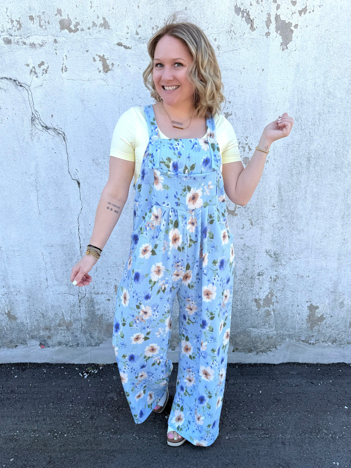 Blakeley Karli Floral Ribbed Overalls - Blue {XS-2X} - KaraMarie