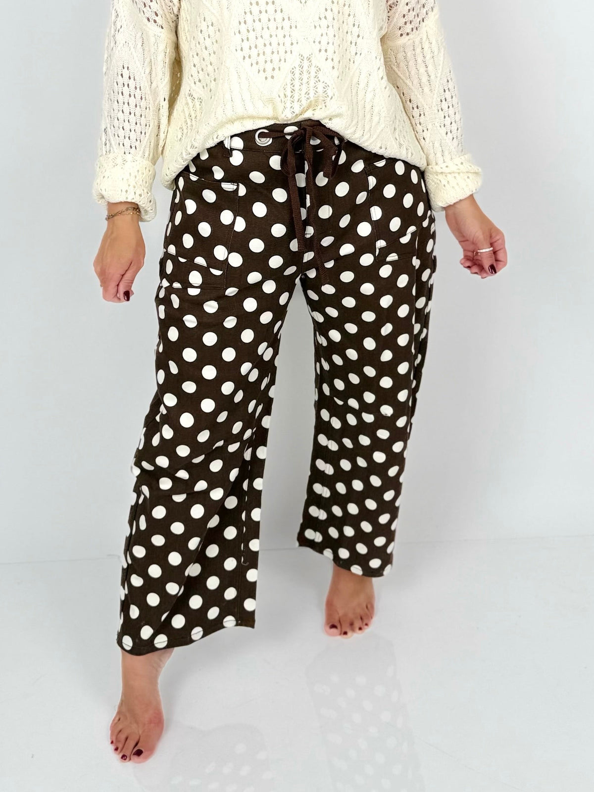 Drawstring Dot Barrel Denim Pants {S-L}