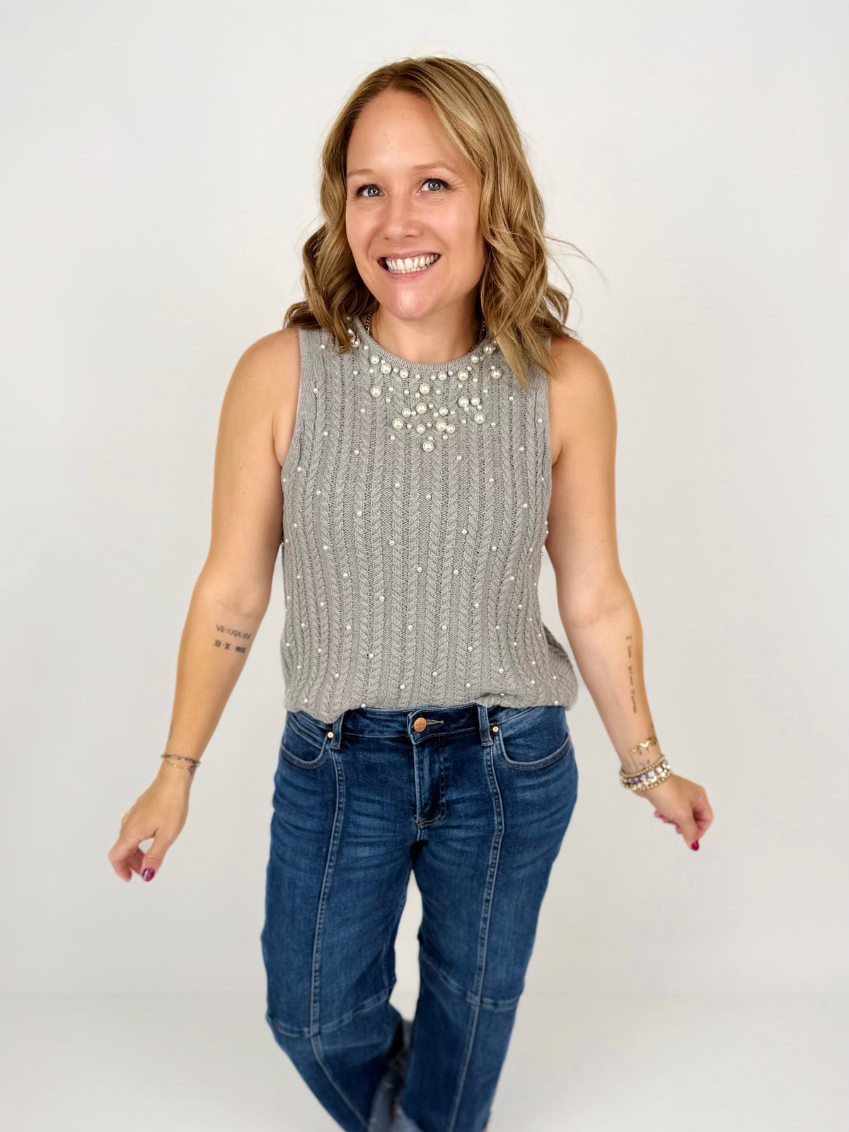 Pearl Gleam Sleeveless Knit Top {S-3X} - KaraMarie