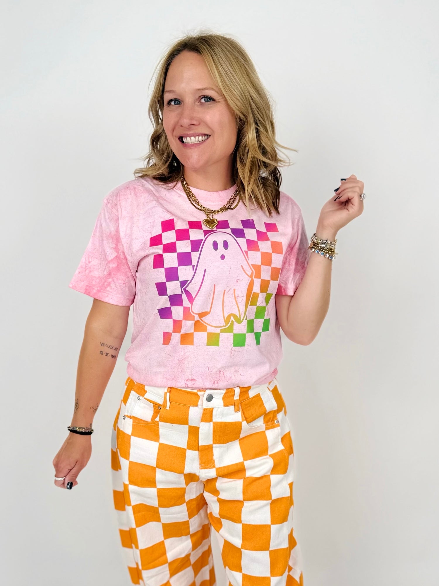 Rainbow Check Ghost Graphic Tee {Custom Order!}
