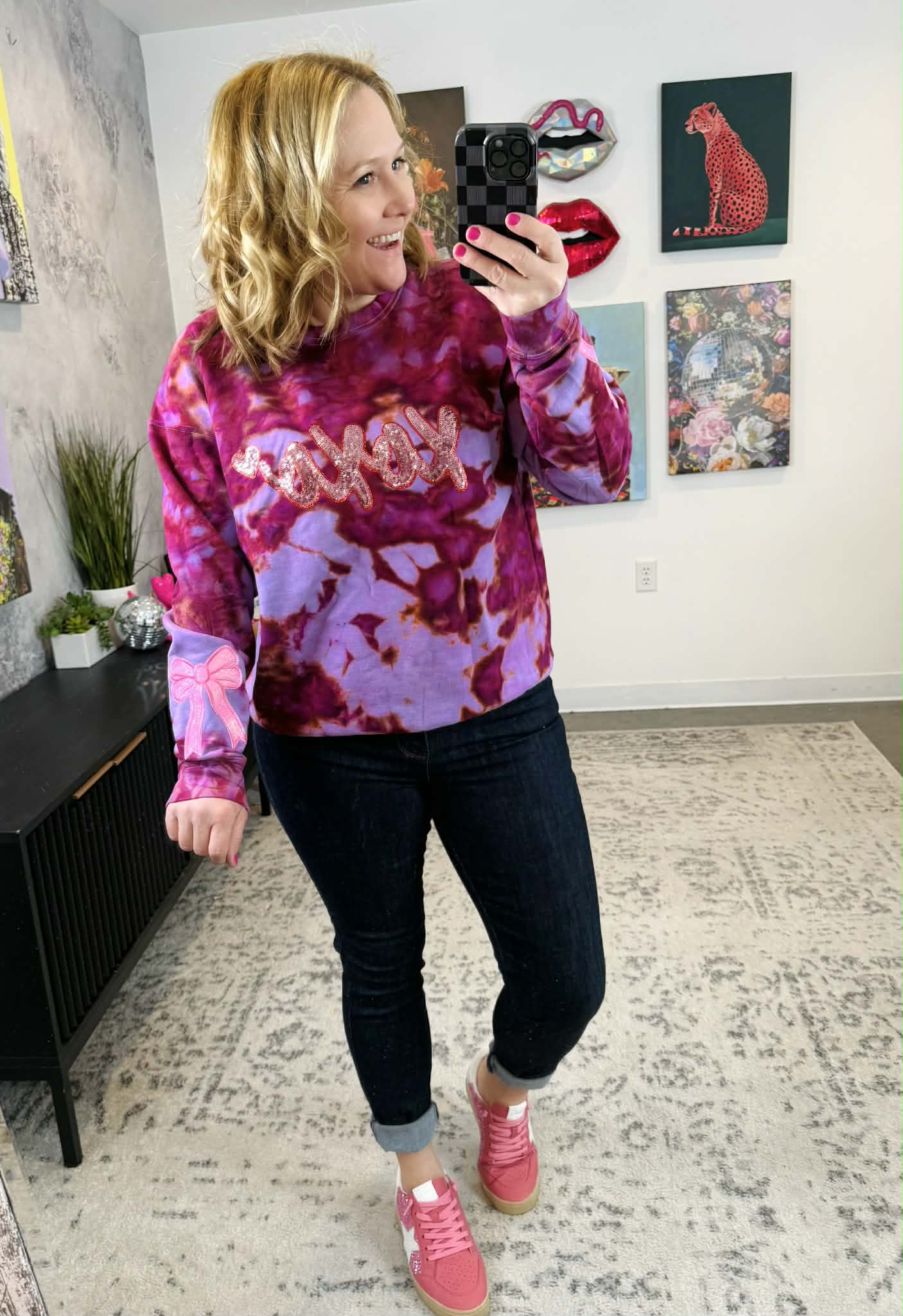 Custom Ice Dyed Sweatshirt - Sequin XOXO with Bows {S-3X} - KaraMarie