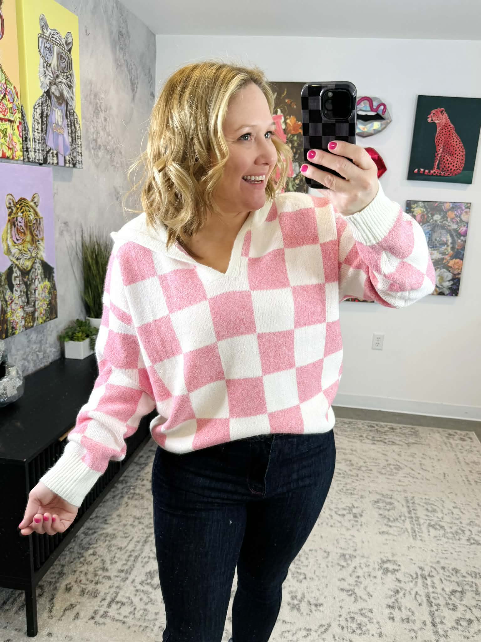 MM Checkered Hoodie - Pink & White {S-3X} - KaraMarie