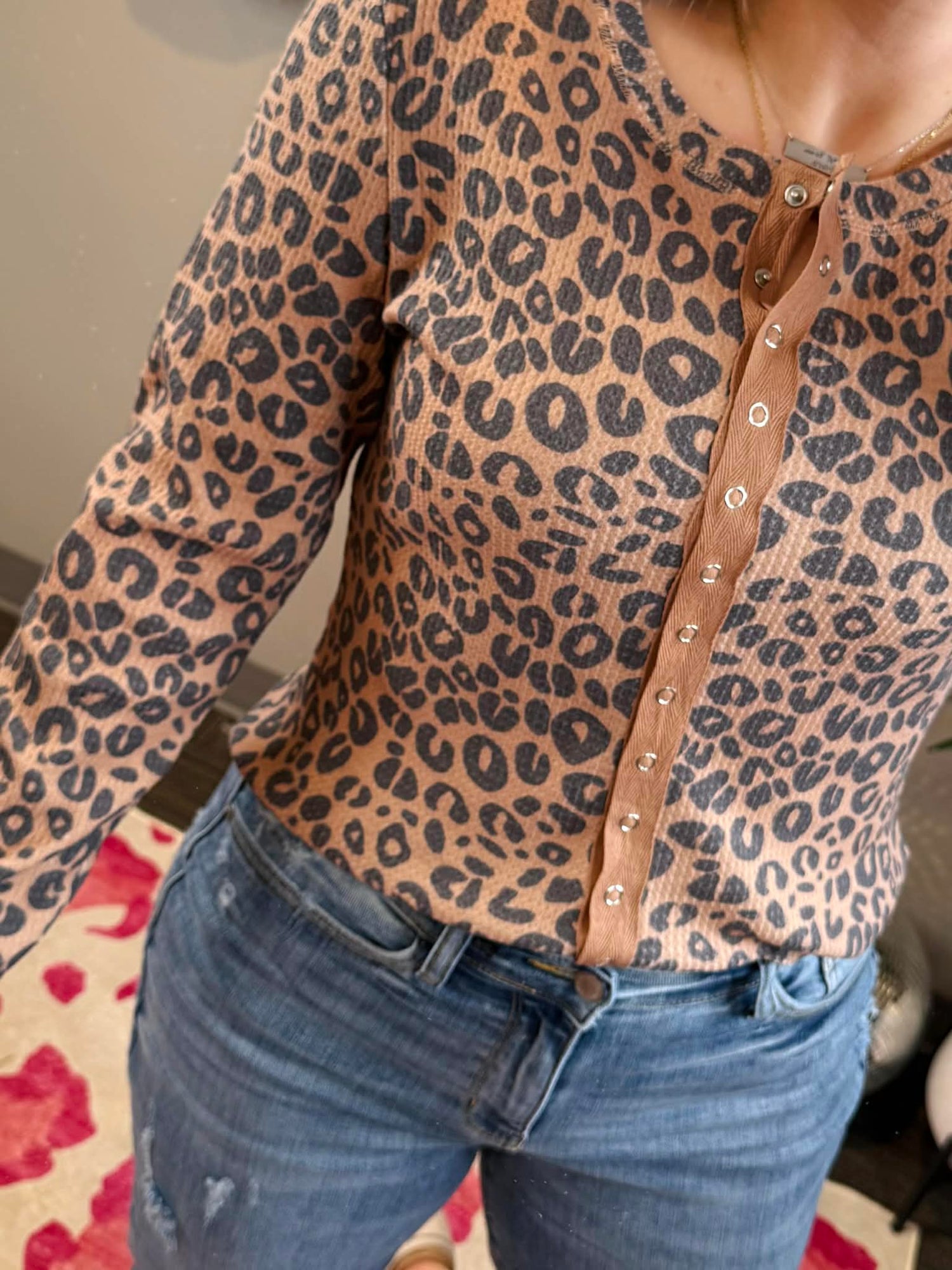 Blakeley Kori Snap Button Waffle Top - Cheetah {XS-2X}