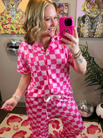 Pajama Set - Button Down - Pink Checker {S-3X} - KaraMarie