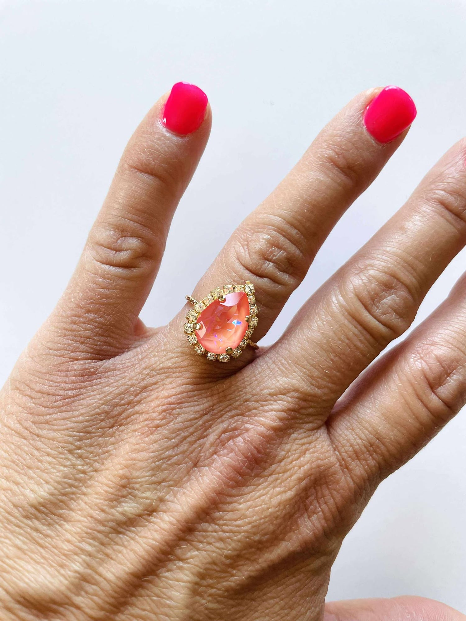 14mm Daisy Pear Ring in Ultra Orange AB