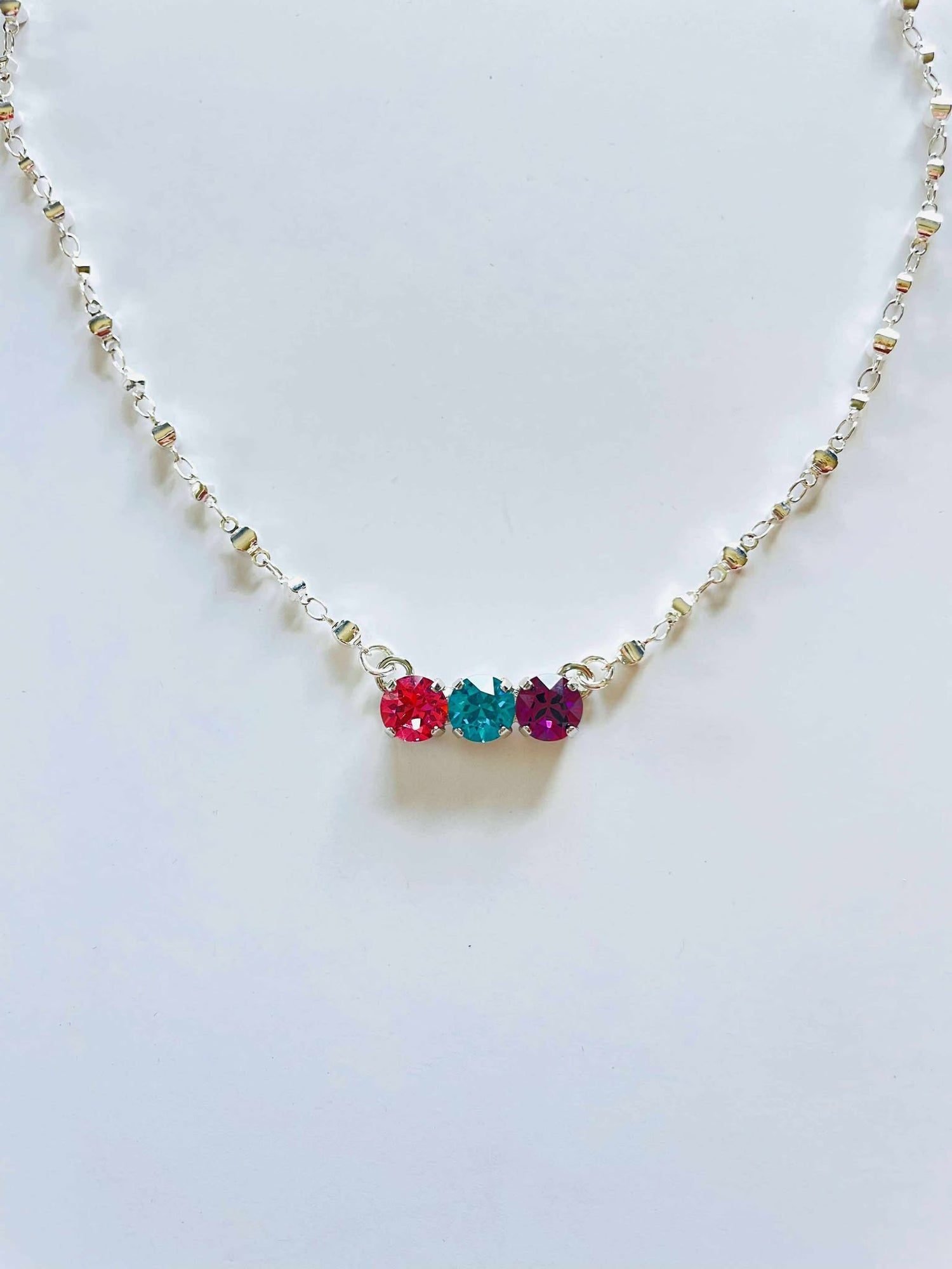 8mm Bar Necklace in Rose/Blue Zircon/Amethyst