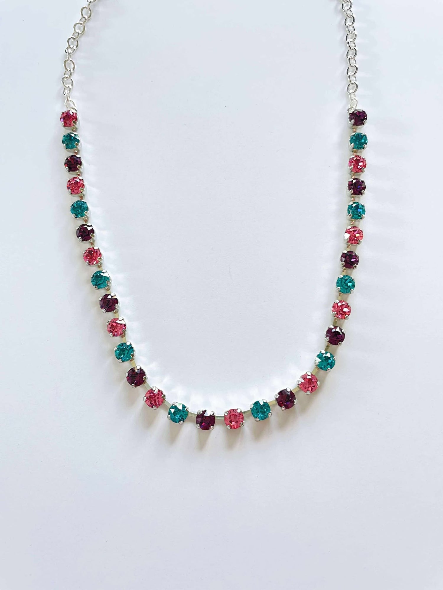 6mm Partial Diamonds Necklace in Rose/Blue Zircon/Amethyst