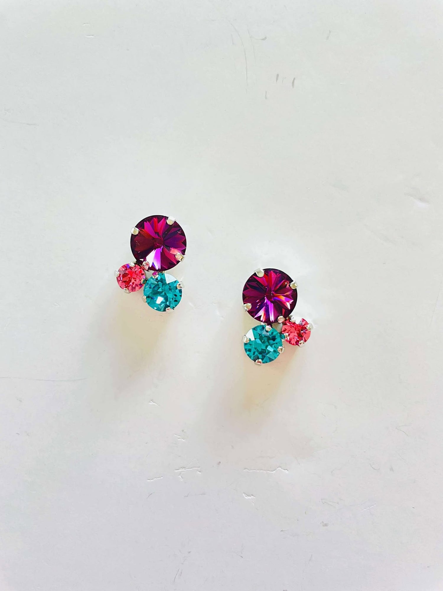 Cluster Earrings in Blue/Purple/Pink