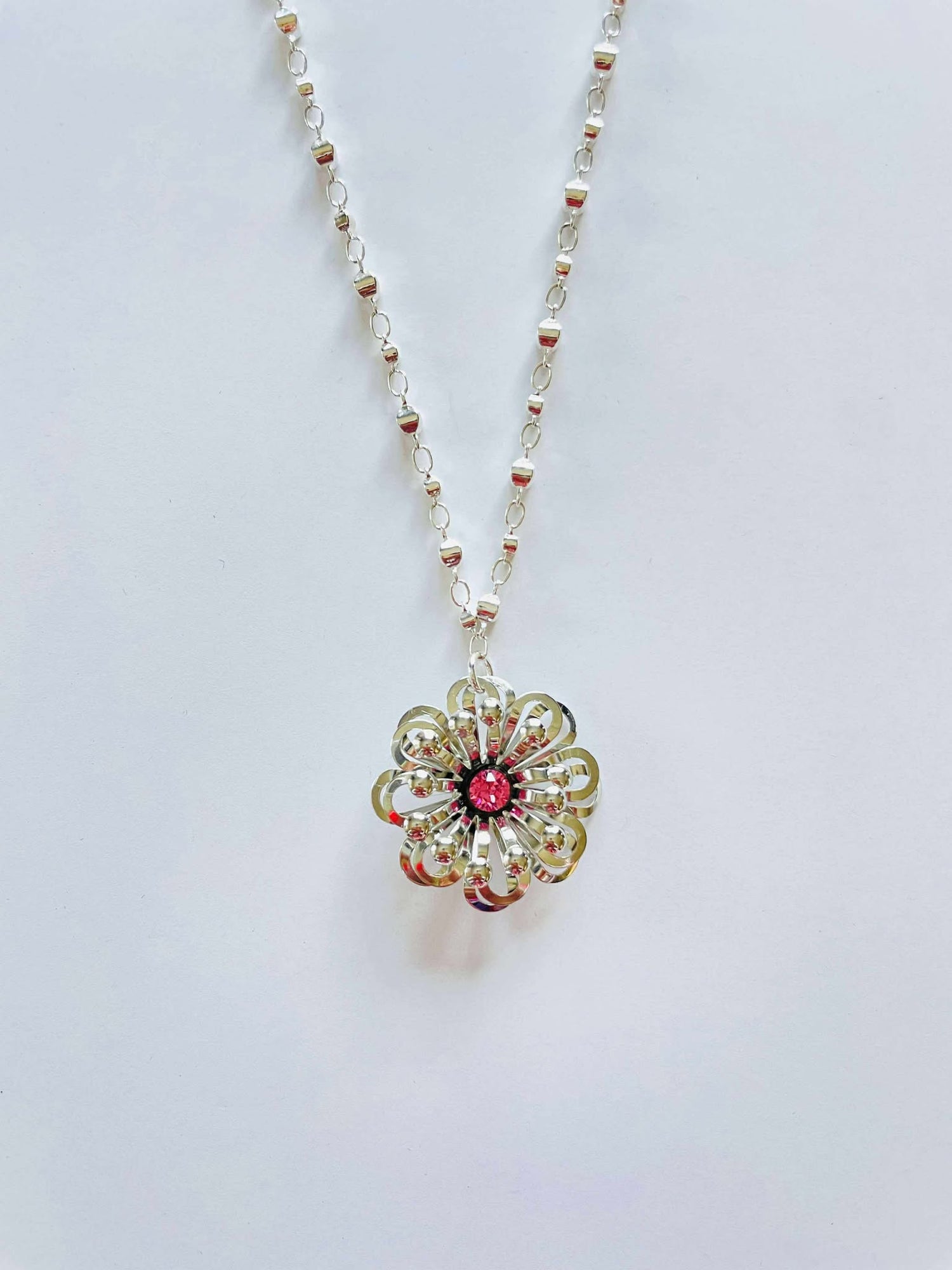 Long Filigree Flower Necklace in Rose
