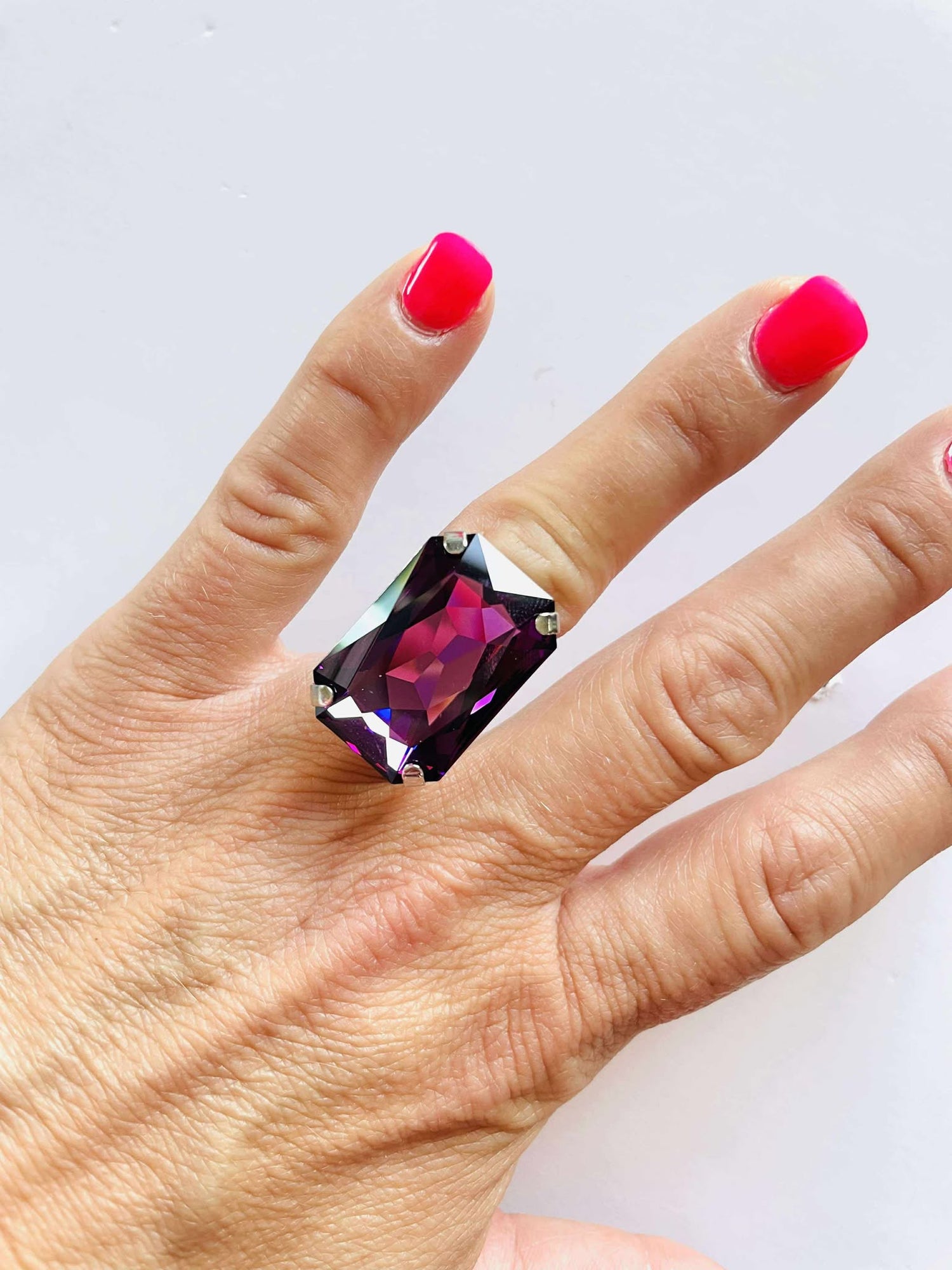 Statement Rectangle Ring in Amethyst