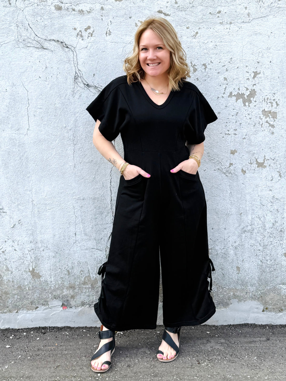 Bow-Tied Jumpsuit in Black - KaraMarie