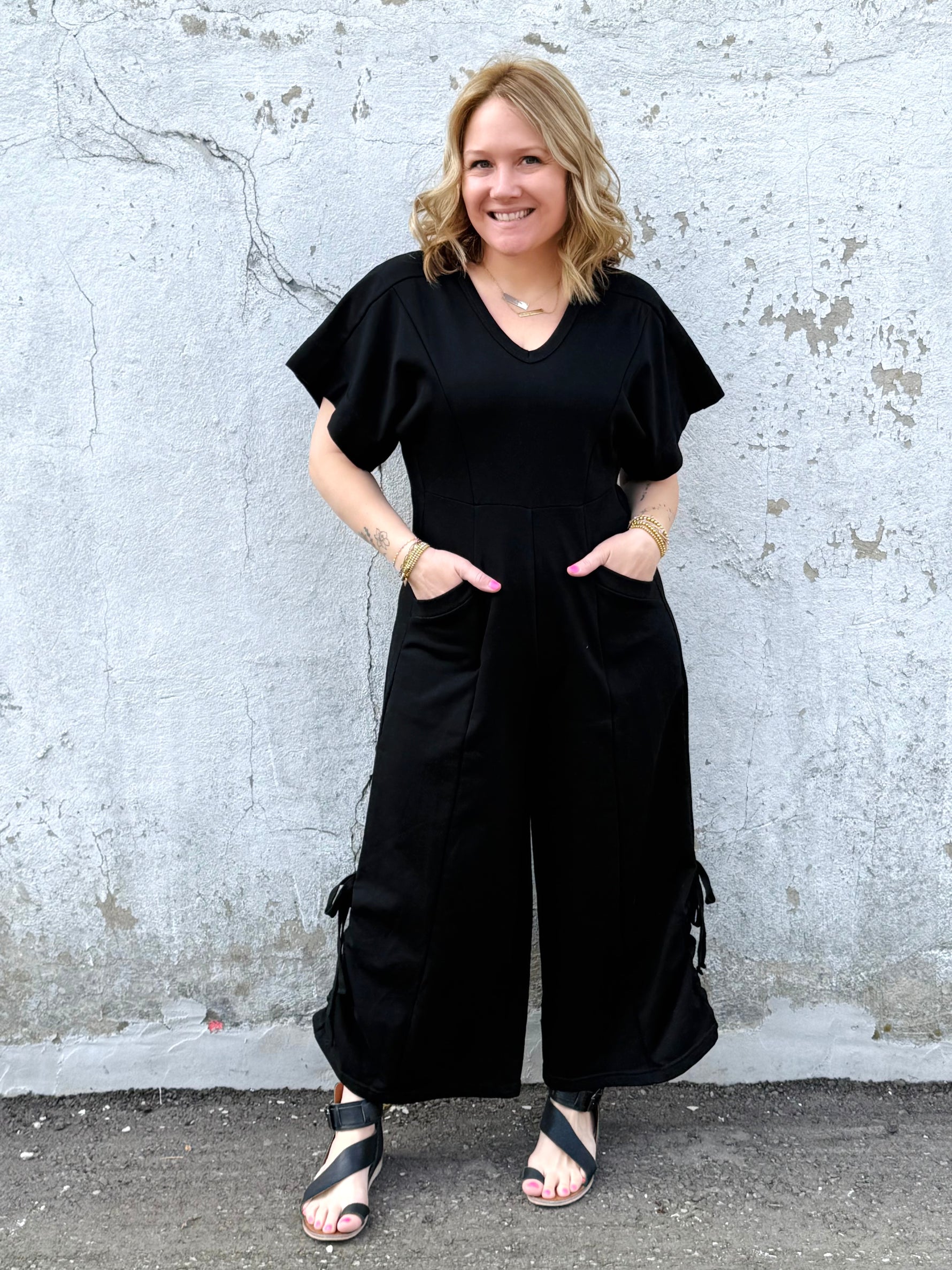 Bow-Tied Jumpsuit in Black - KaraMarie