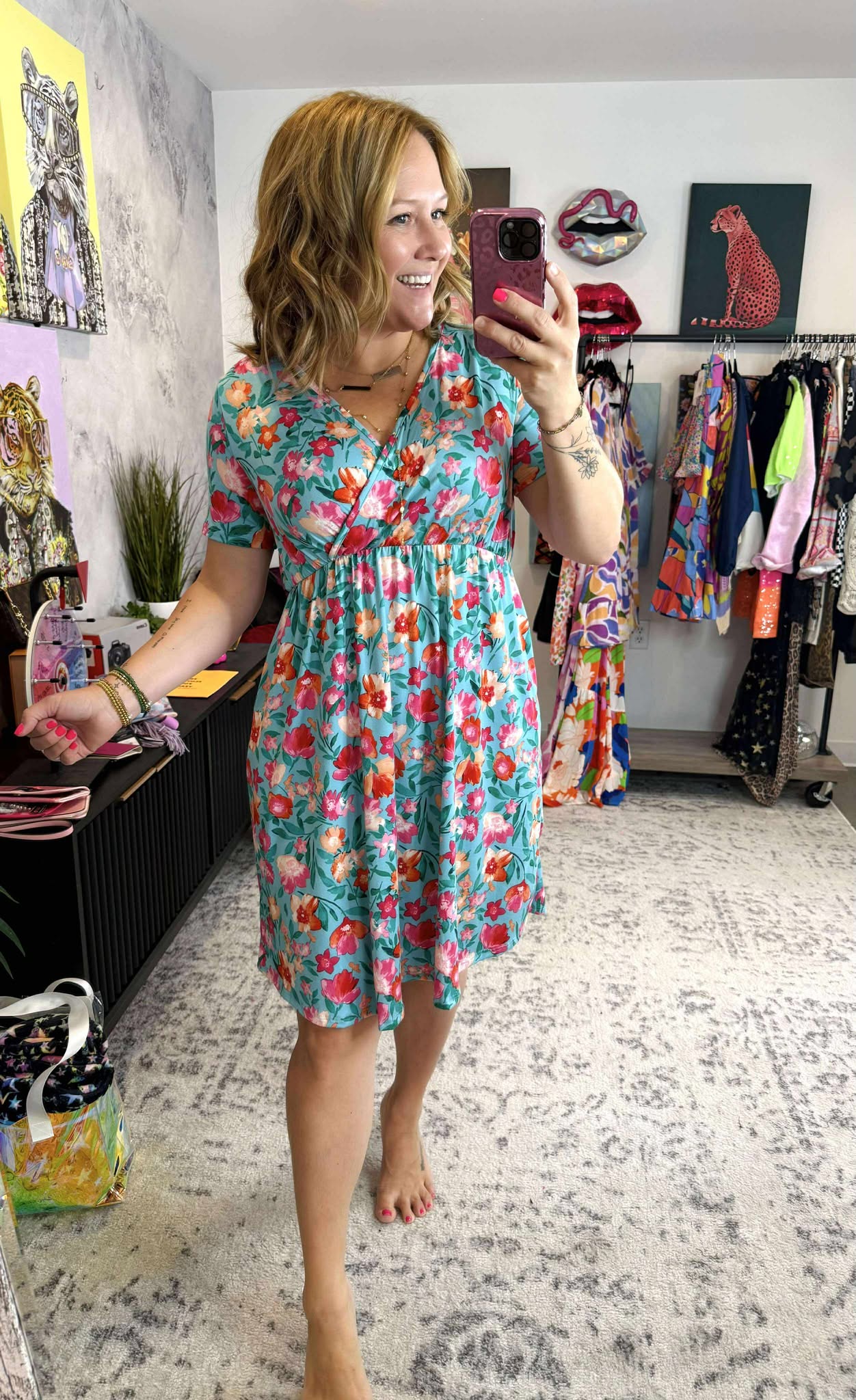 MM Tinley Dress - Aqua & Pink Floral {S-3X}