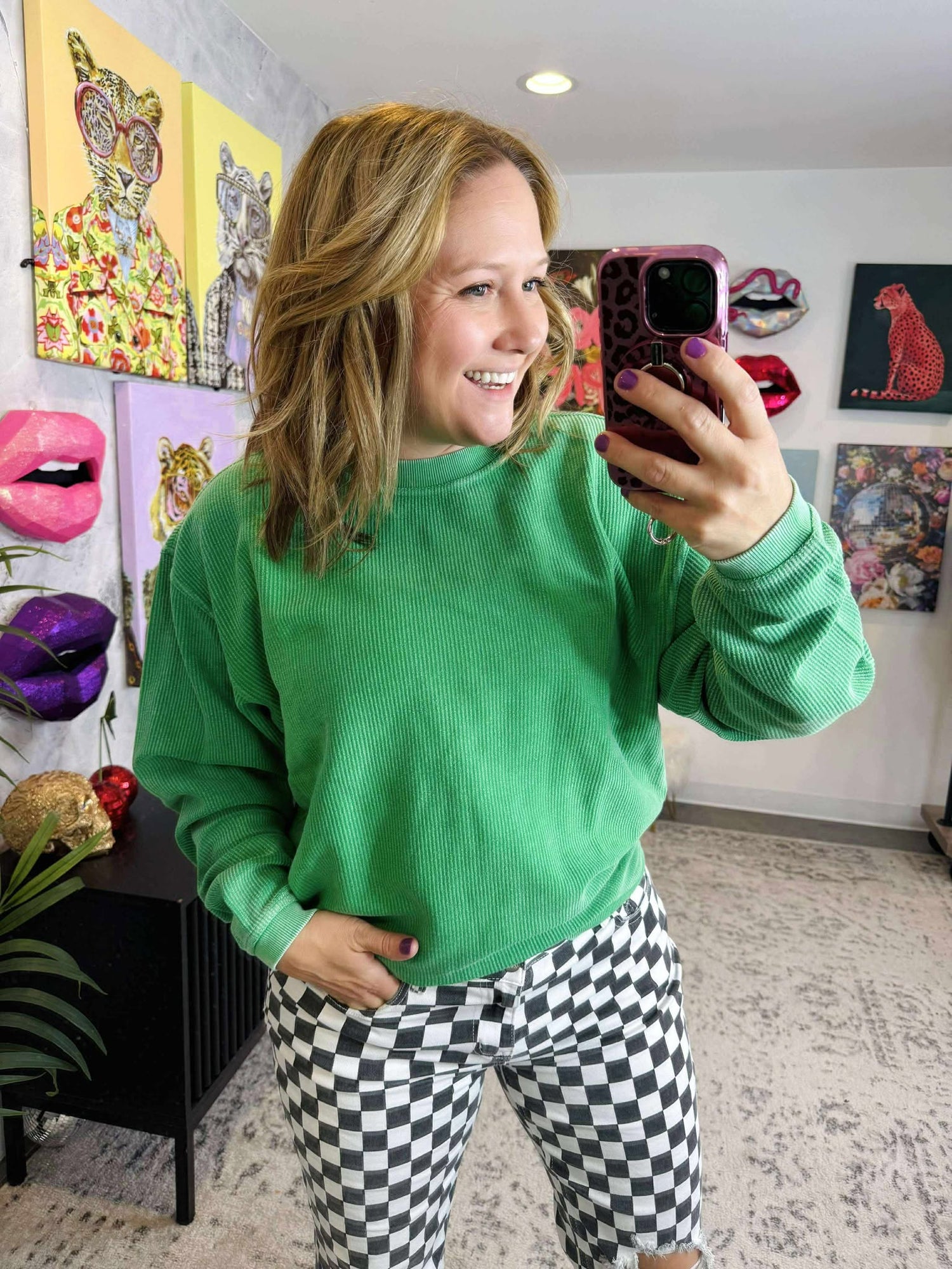 Moon Ryder Corded Crew in Kelly Green {XS-2X}