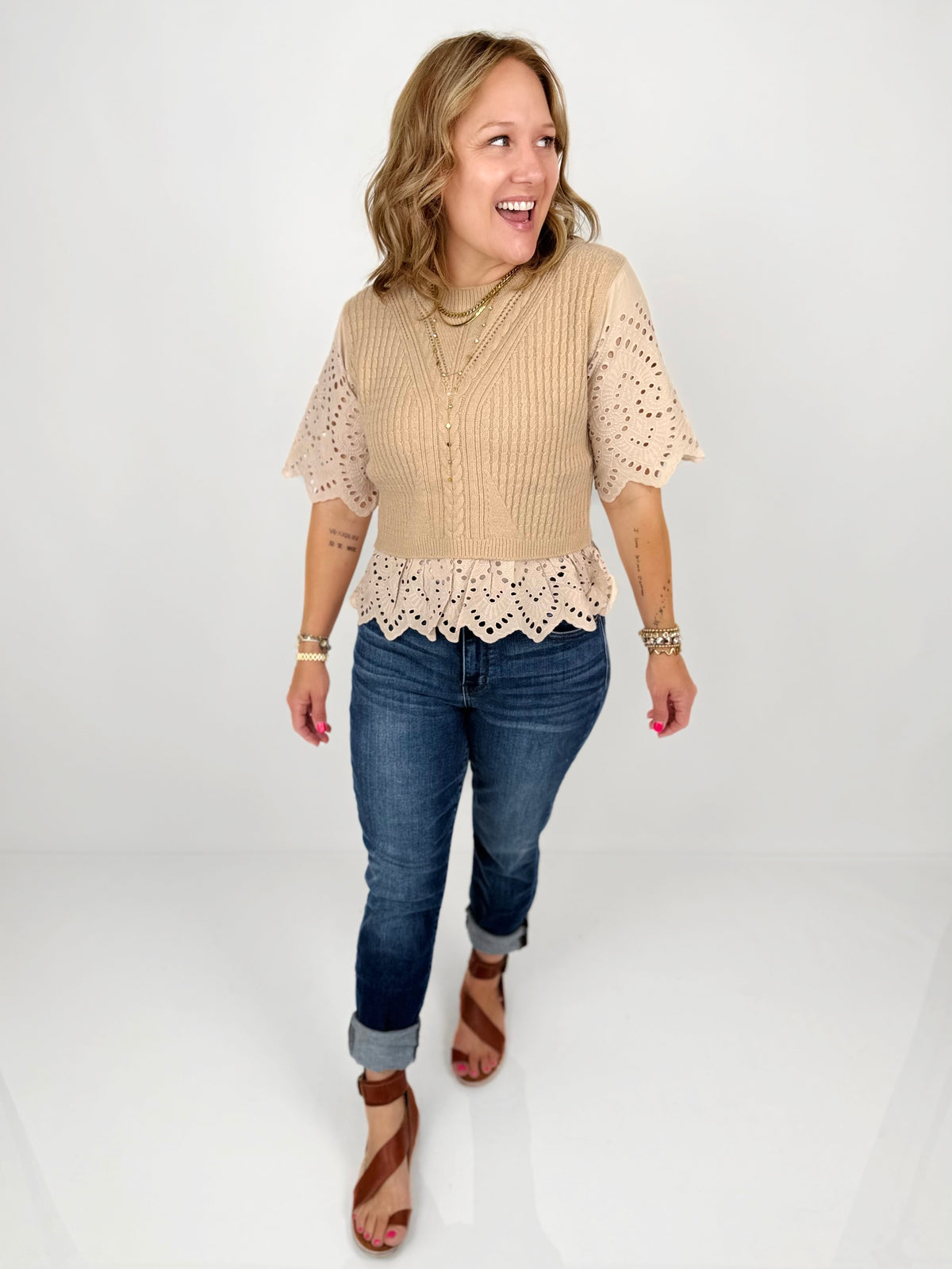 Eyelet Edge Cable Knit Top {S-XL} - KaraMarie