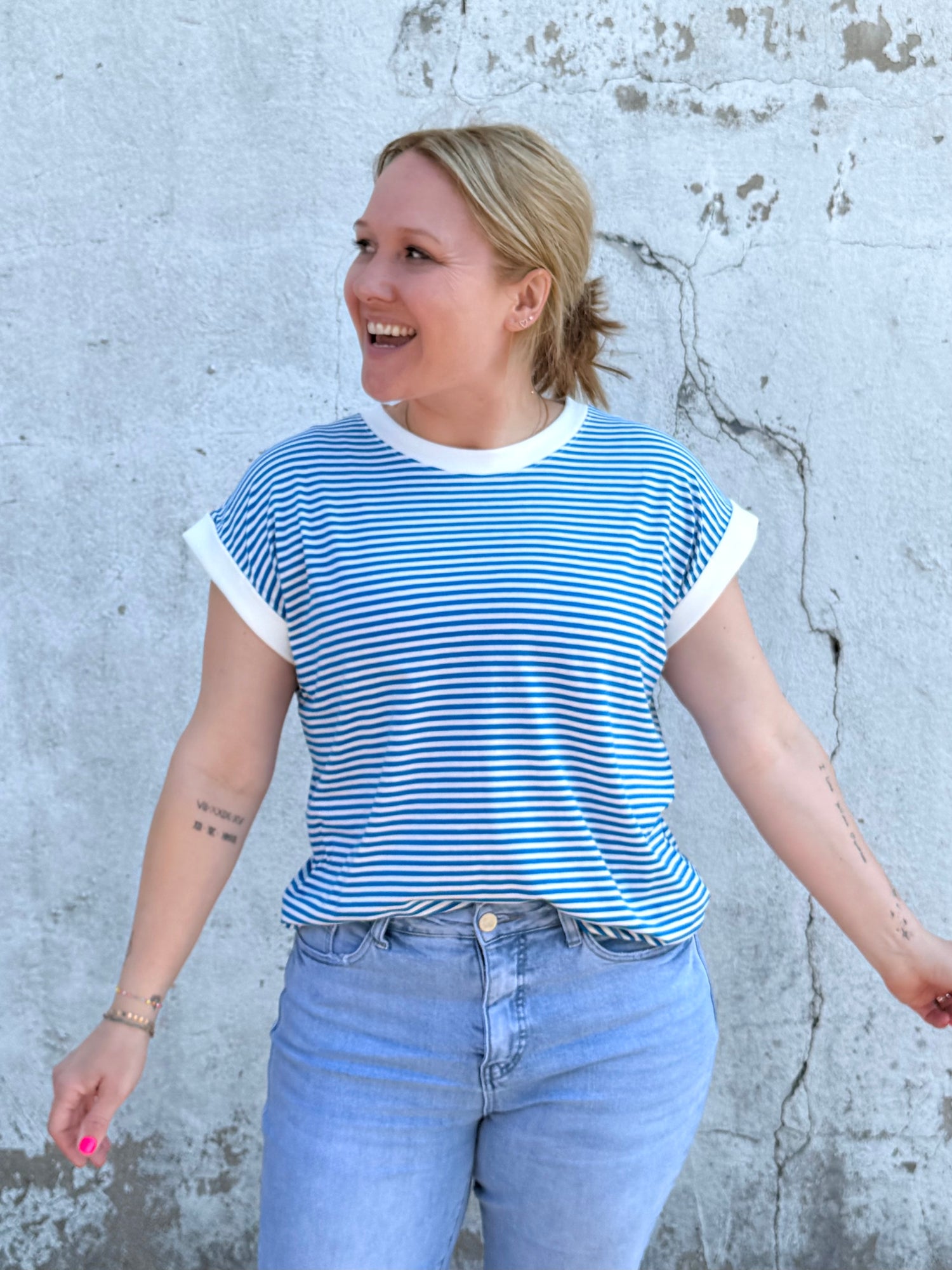 Simply Striped Top - Blue {S-3X} - KaraMarie