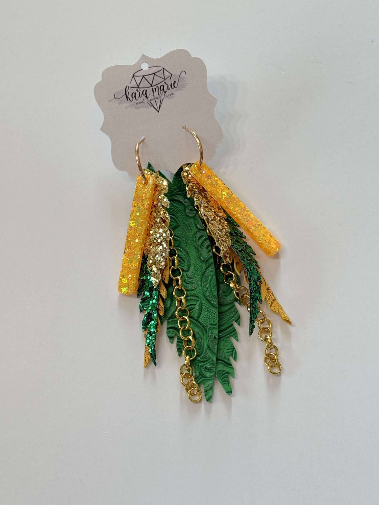 Fringe Flair Hoop Earrings {Green/Gold}