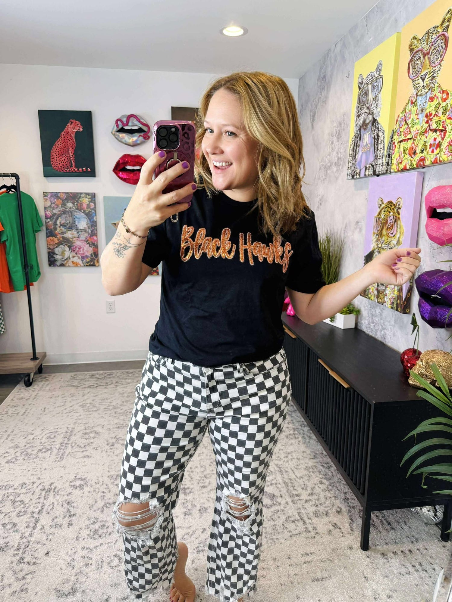 Black Hawks Sequin Tee {Size S-3X}