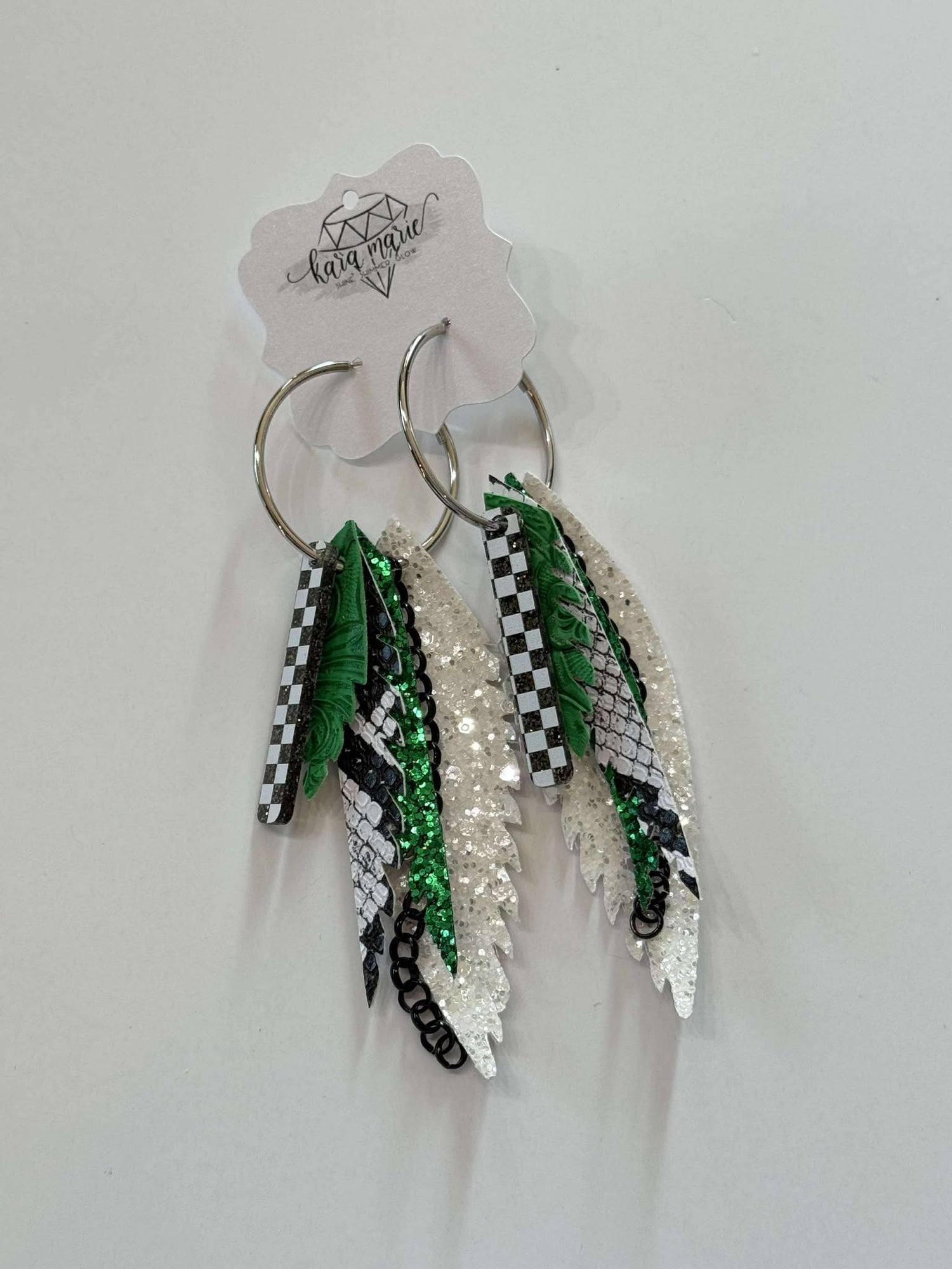 Fringe Flair Hoop Earrings {Green/White/Black}