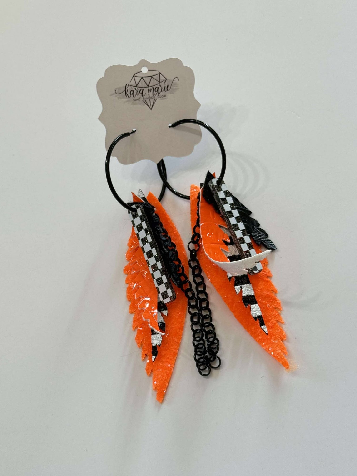 Fringe Flair Hoop Earrings {Orange/White/Black}