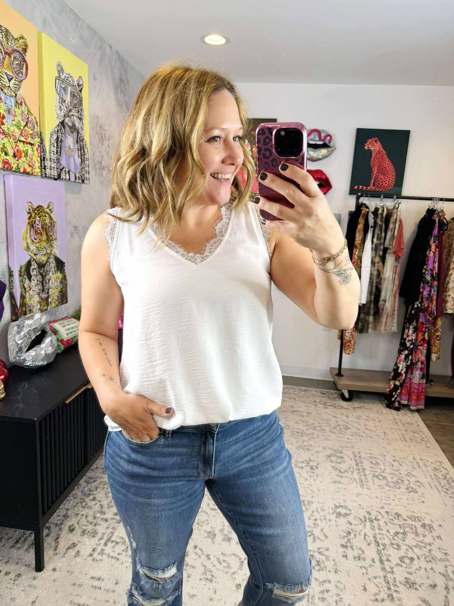 Lacey Vibes V-Neck Top in White {S-3X}