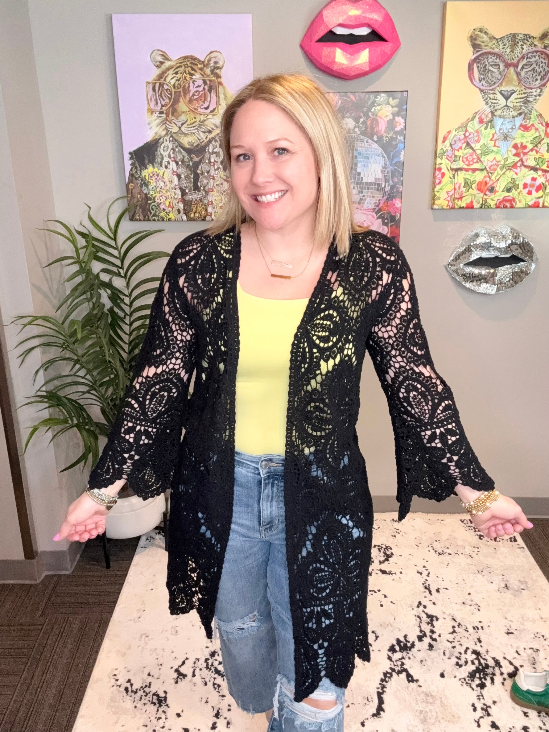 Breezy Bell Crochet Cardigan - Black {SM-ML} - KaraMarie