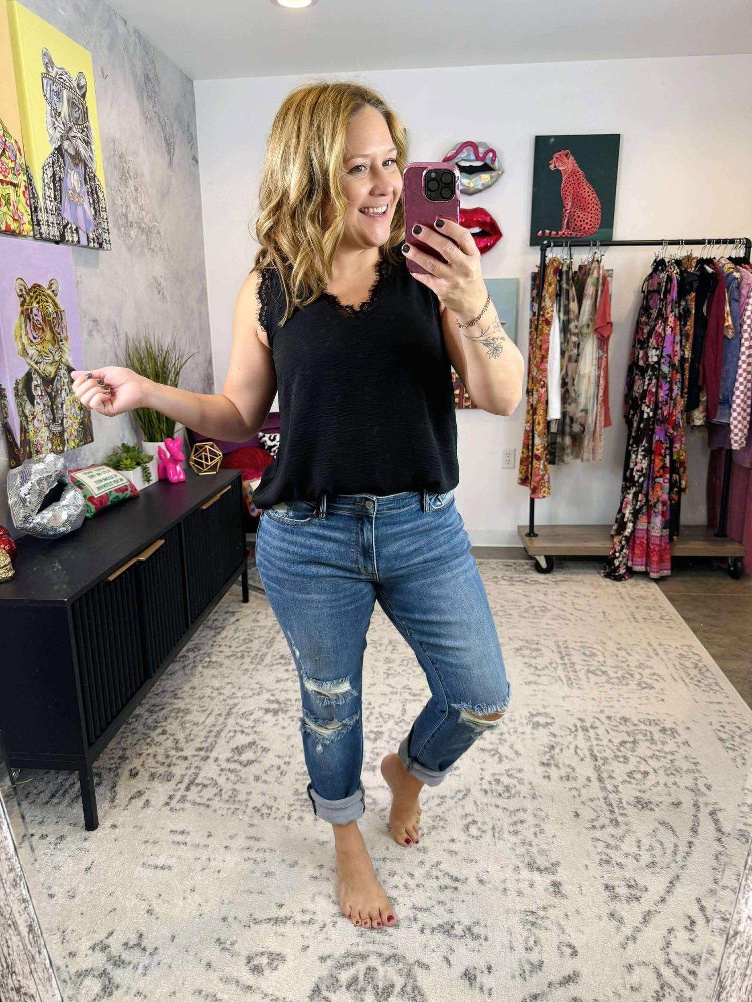 Lacey Vibes V-Neck Top in Black {S-3X}