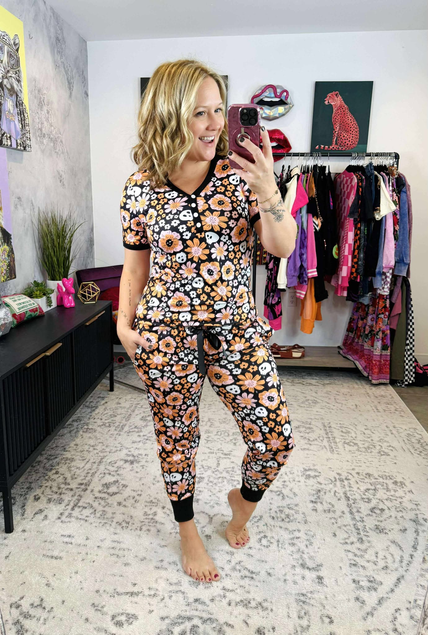 Pajama Set - Short Sleeve - Floral Skull {S-3X}