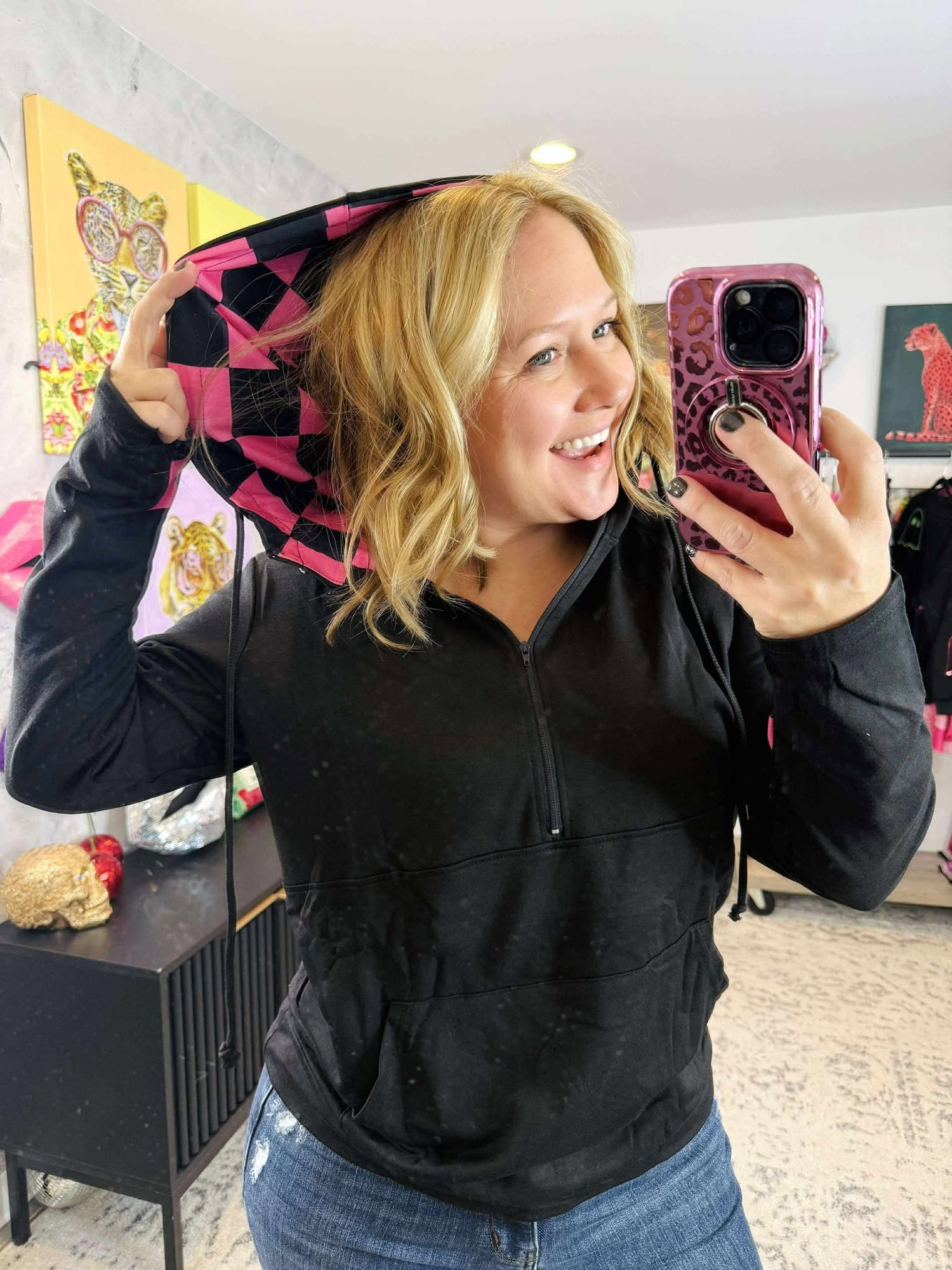 Audre Hoodie - Pink Checker {S-3X}