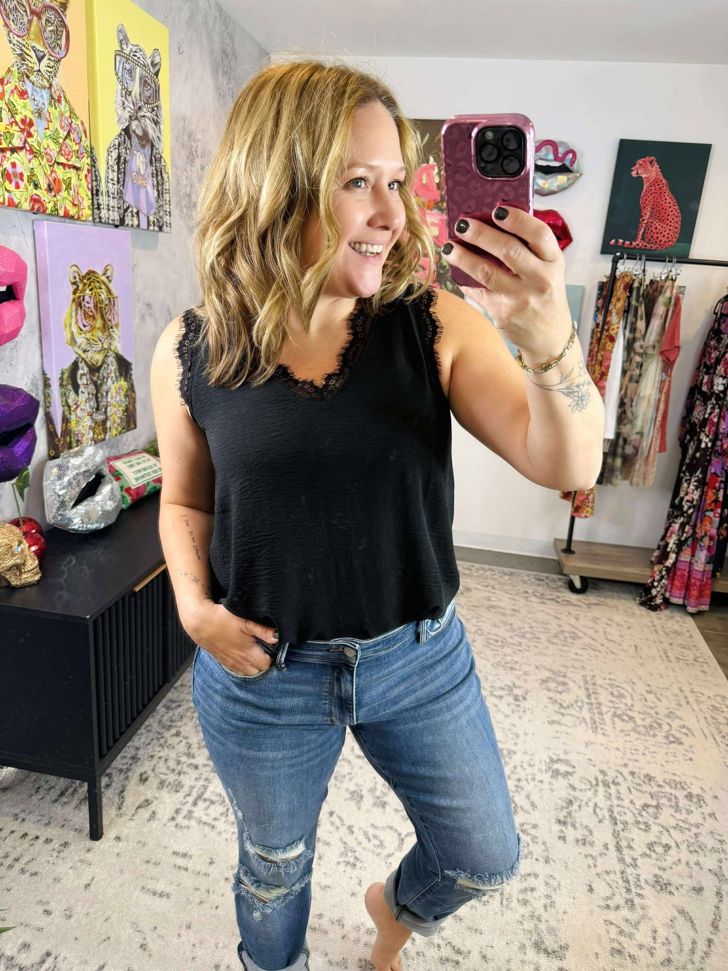 Lacey Vibes V-Neck Top in Black {S-3X}