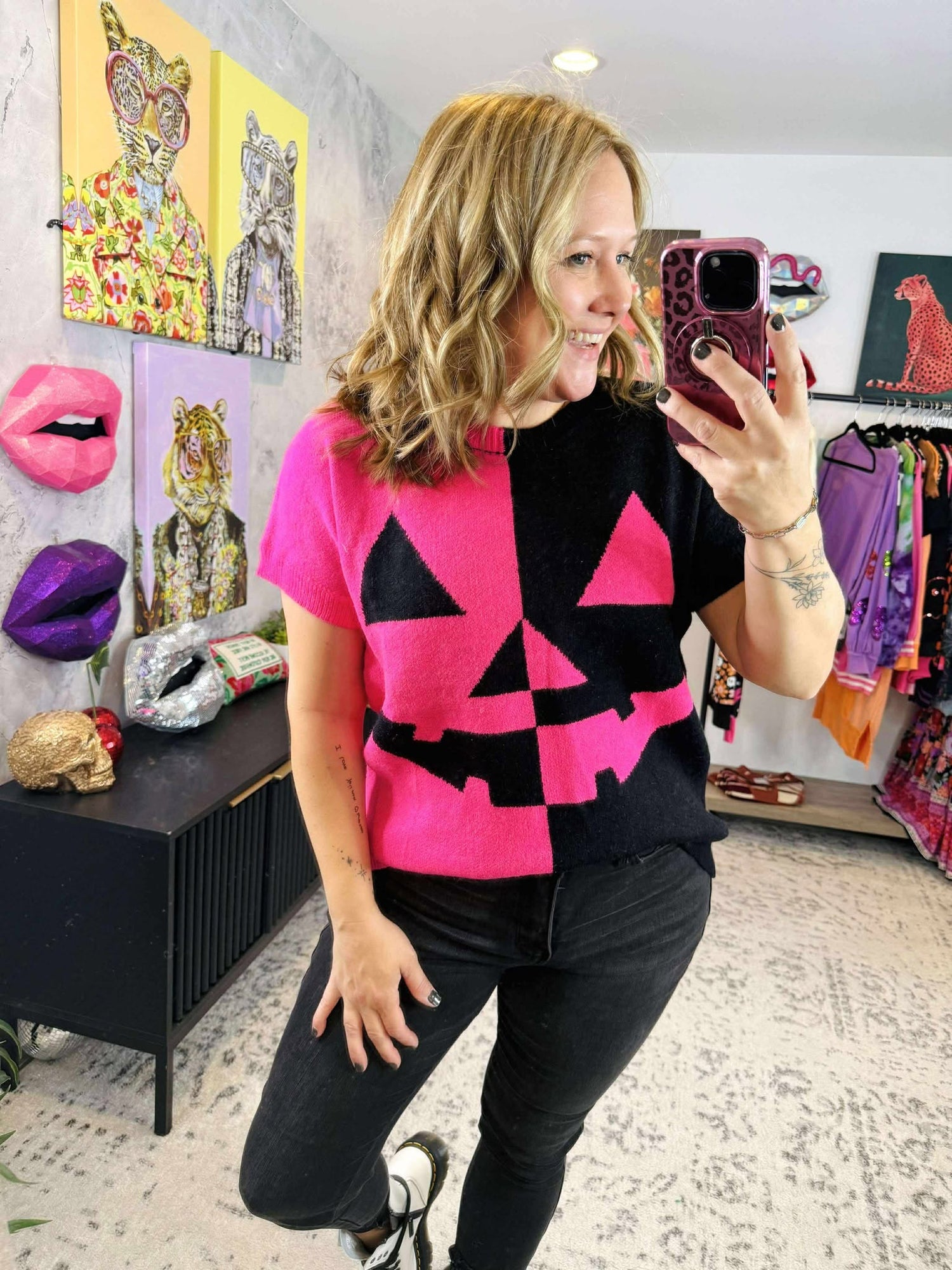 Pink Pumpkin Short Sleeve Sweater {S-2X}