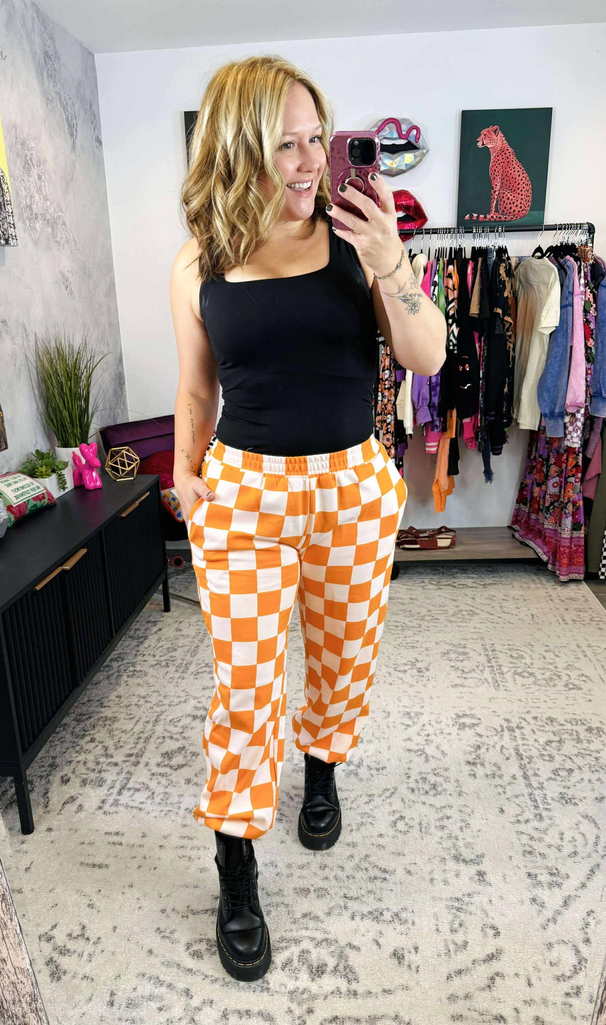 Ampersand Checkered Joggers - Pumpkin Spice {S-3X}