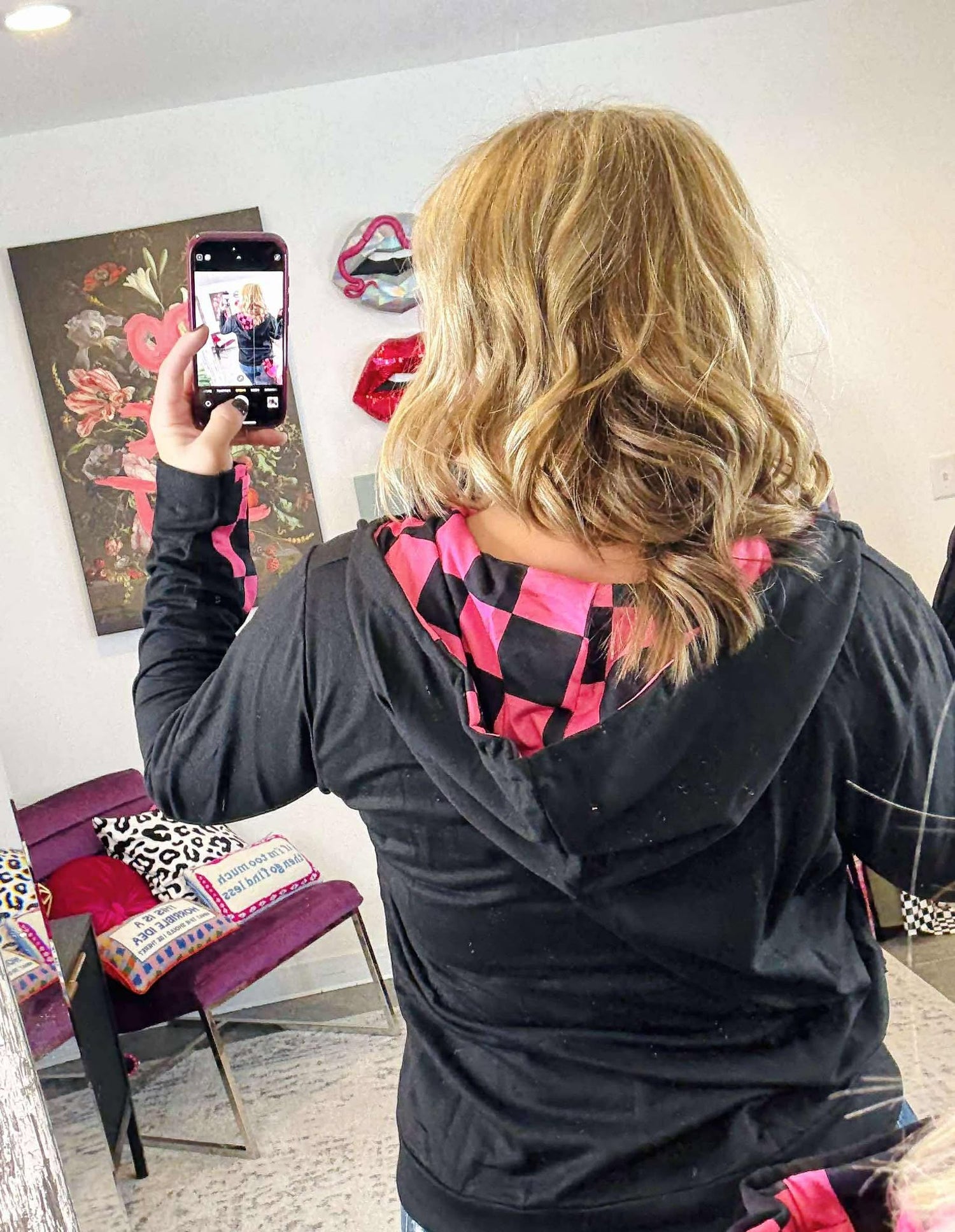 Audre Hoodie - Pink Checker {S-3X}