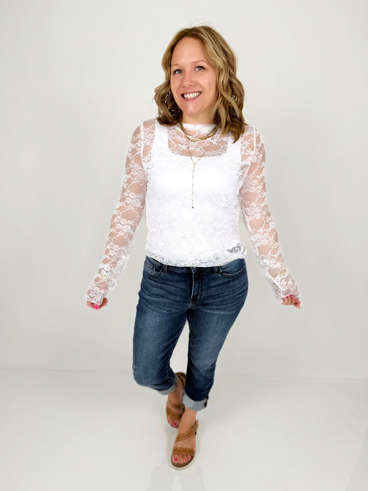 Lacy Petals Mesh Top - White {S-3X}