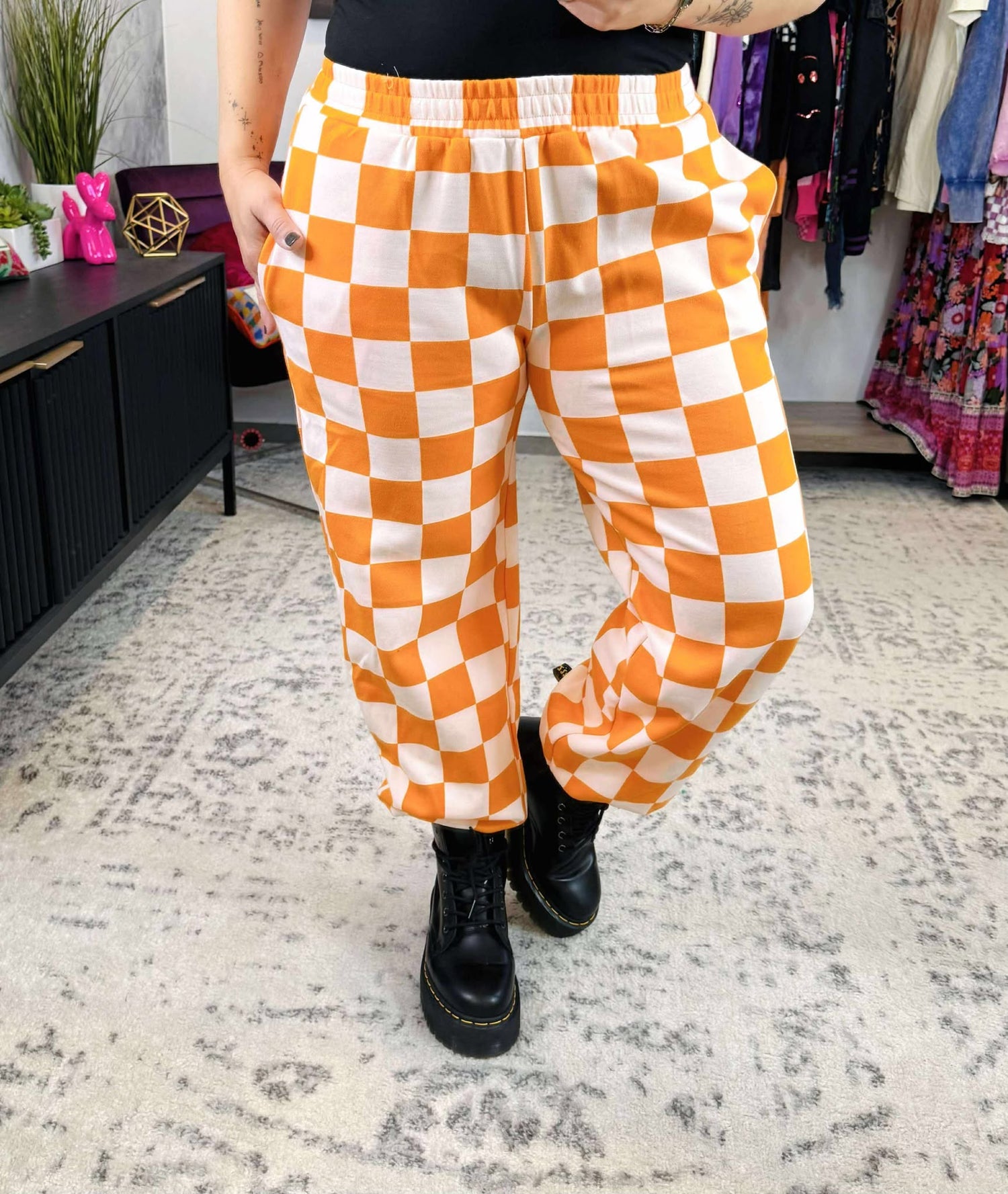 Ampersand Checkered Joggers - Pumpkin Spice {S-3X}