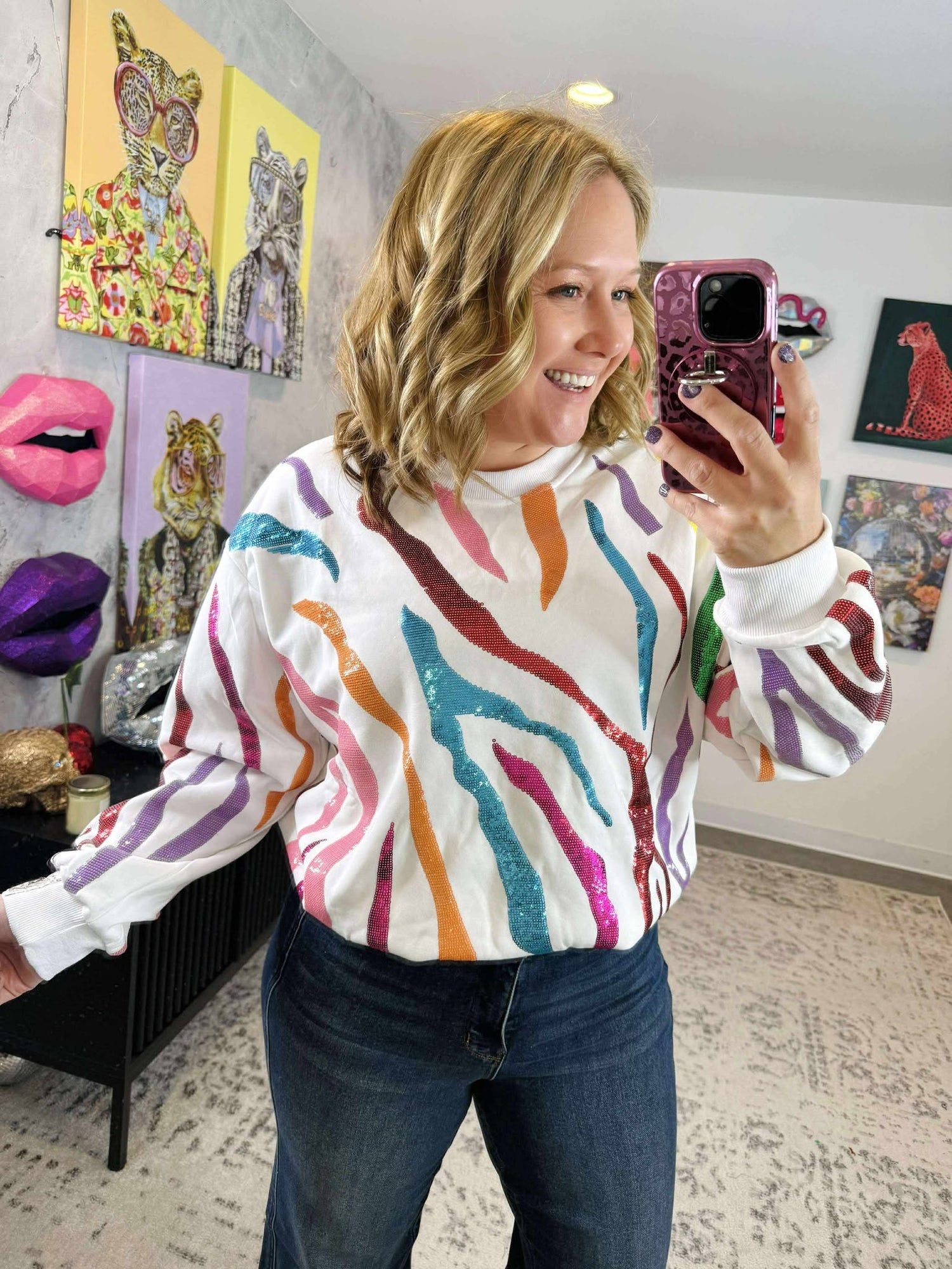 Queen of Sparkles :: White & Rainbow Tiger Stripe Sweatshirt {XS-XL}