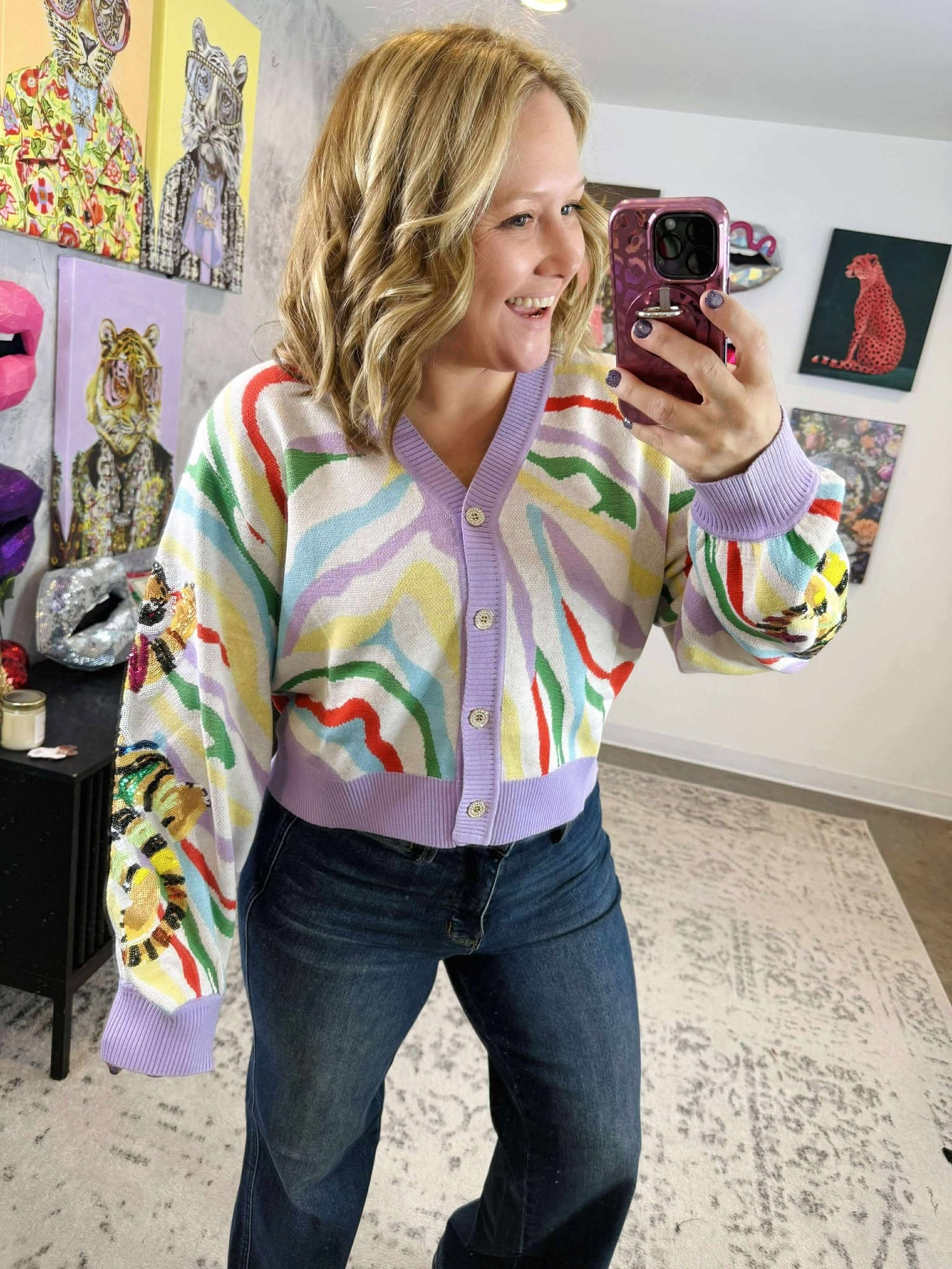 Queen of Sparkles :: Rainbow Tiger On Tiger Print Cardigan {XS-XL}