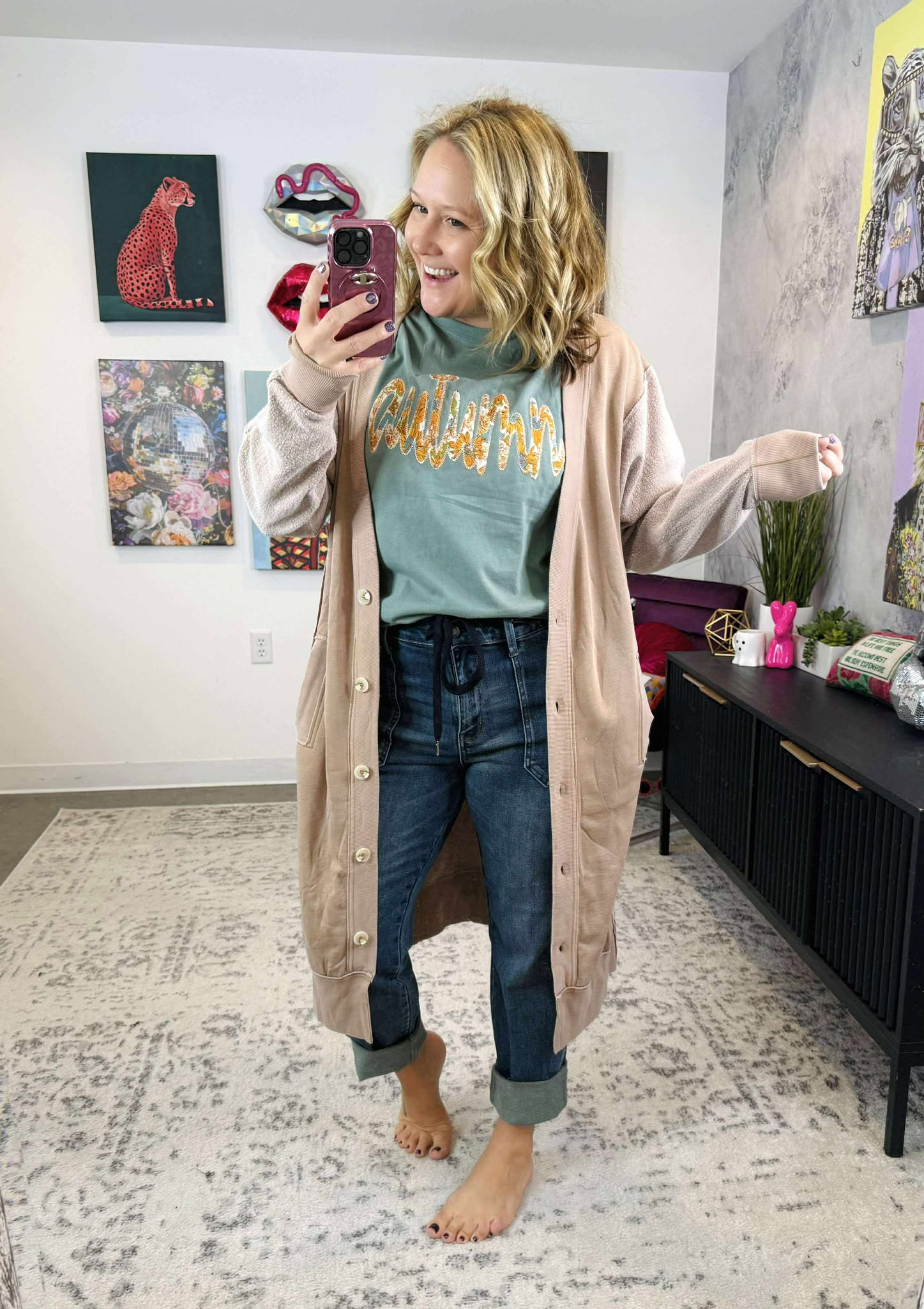 Blakeley Desi Sweatshirt Cardigan in Taupe {OS/PLUS}
