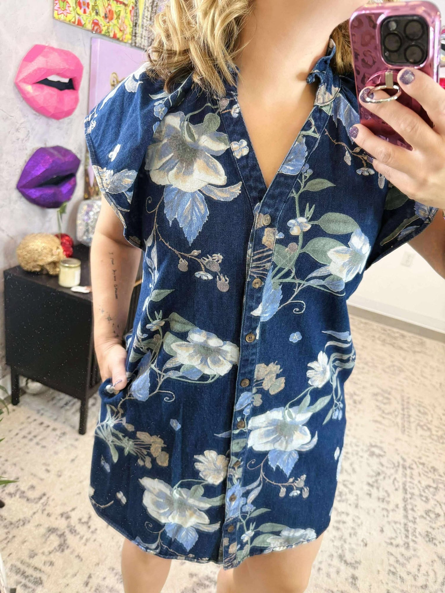 Denim Blooms Dress {S-L}
