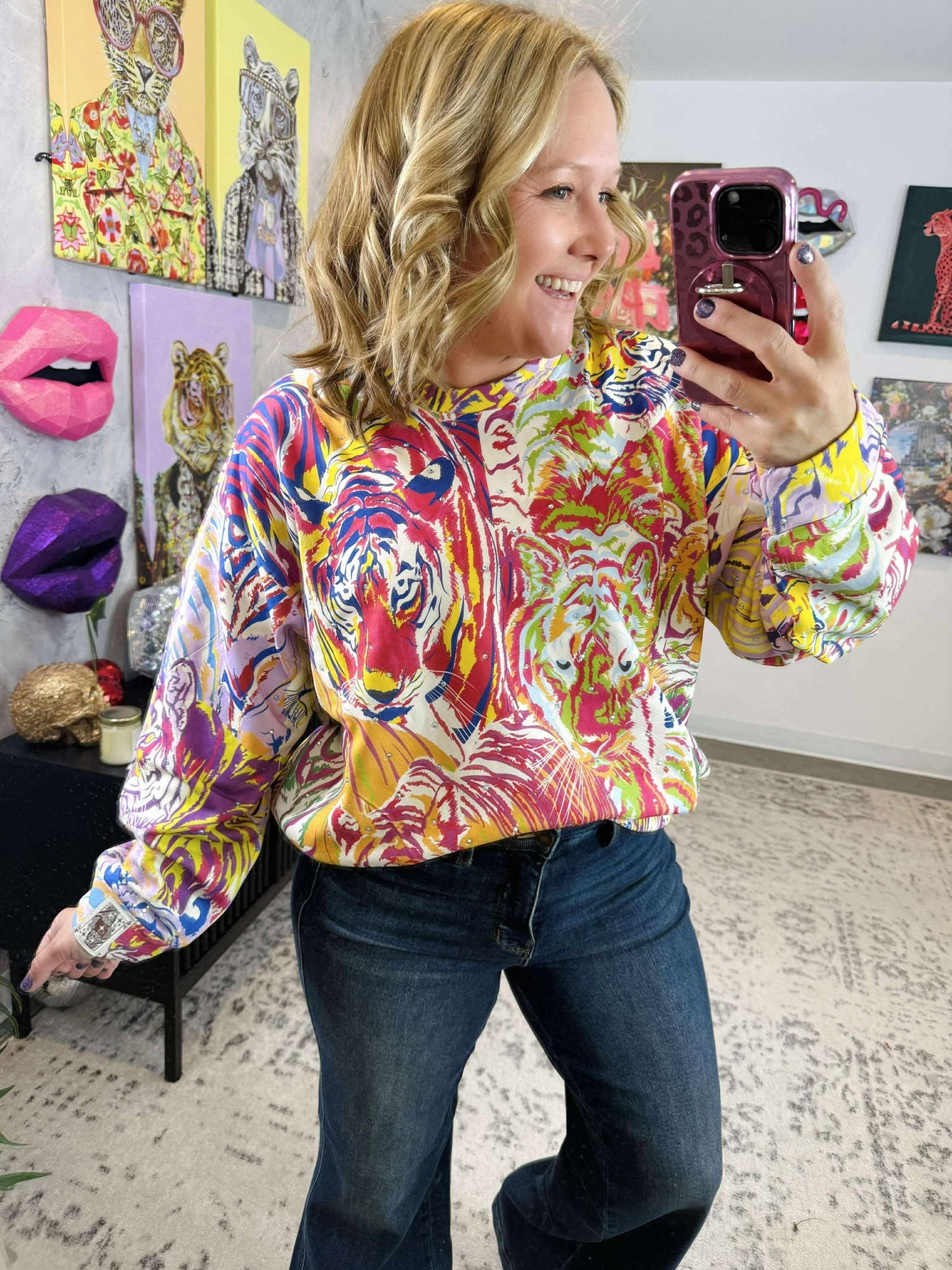 Queen of Sparkles :: Rainbow Multi Abstract Tiger Sweatshirt {XS-XL}