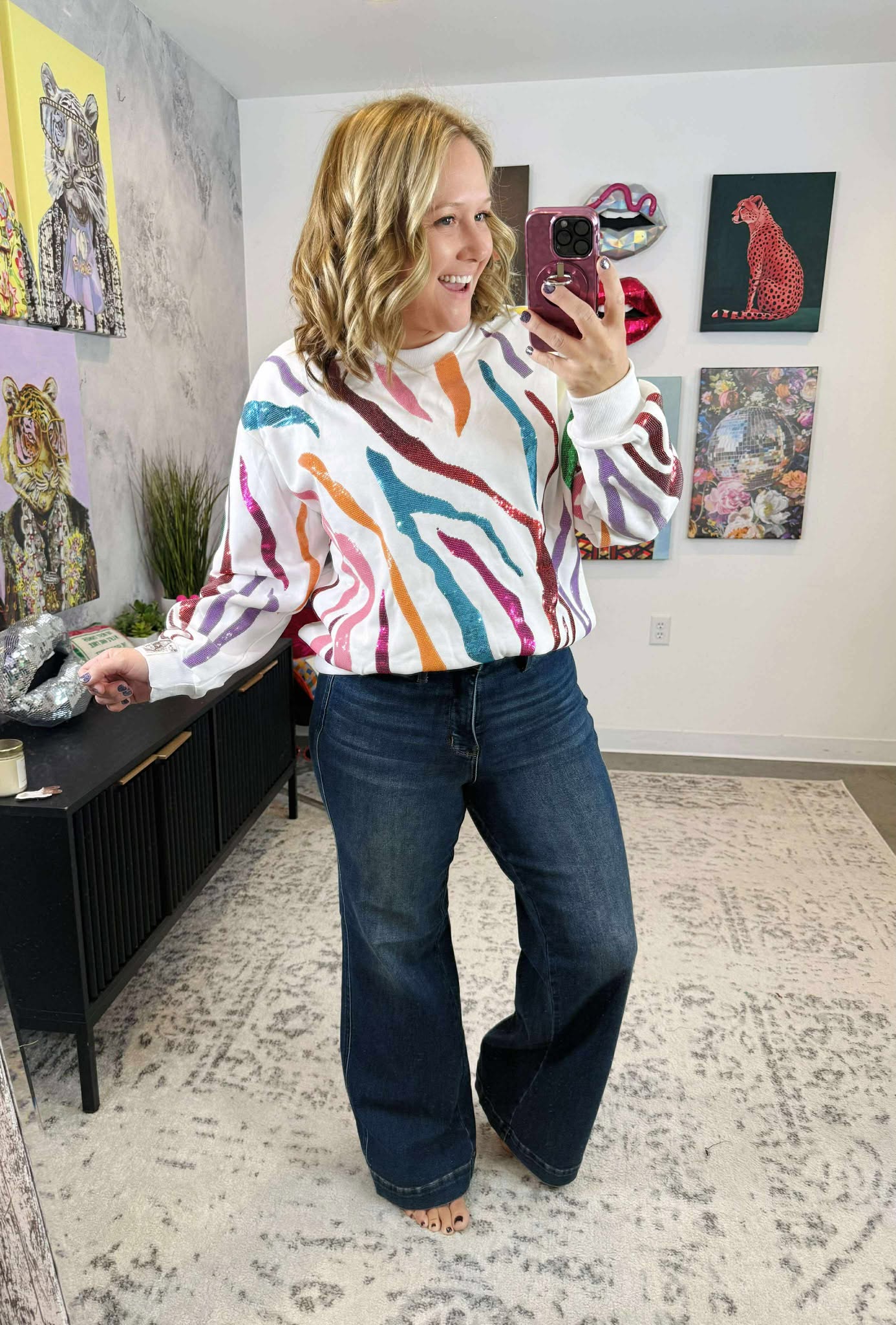 Queen of Sparkles :: White & Rainbow Tiger Stripe Sweatshirt {XS-XL}