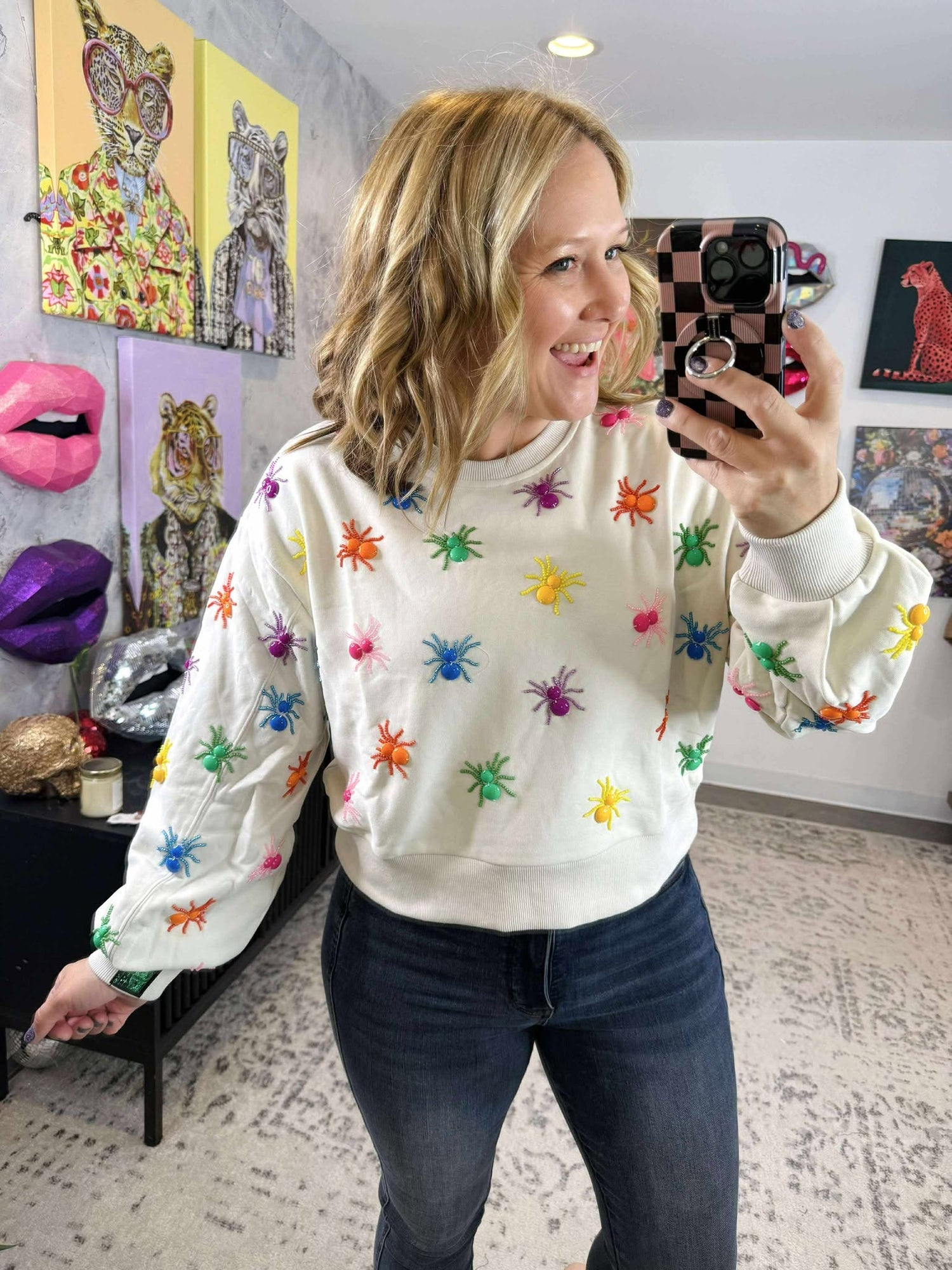 Queen of Sparkles :: Colorful Beaded Spider Sweatshirt {XS-XL}