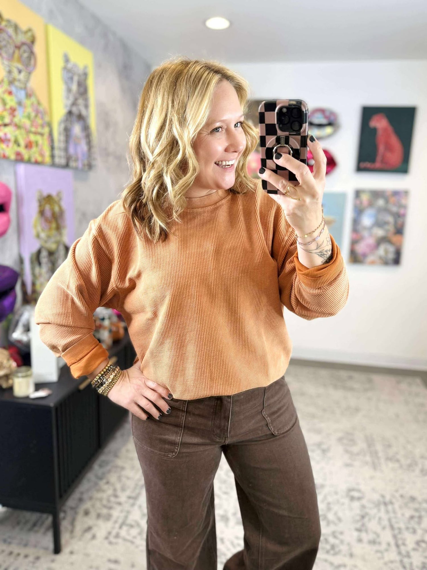 Moon Ryder Corded Crew in Burnt Orange {XS-2X}