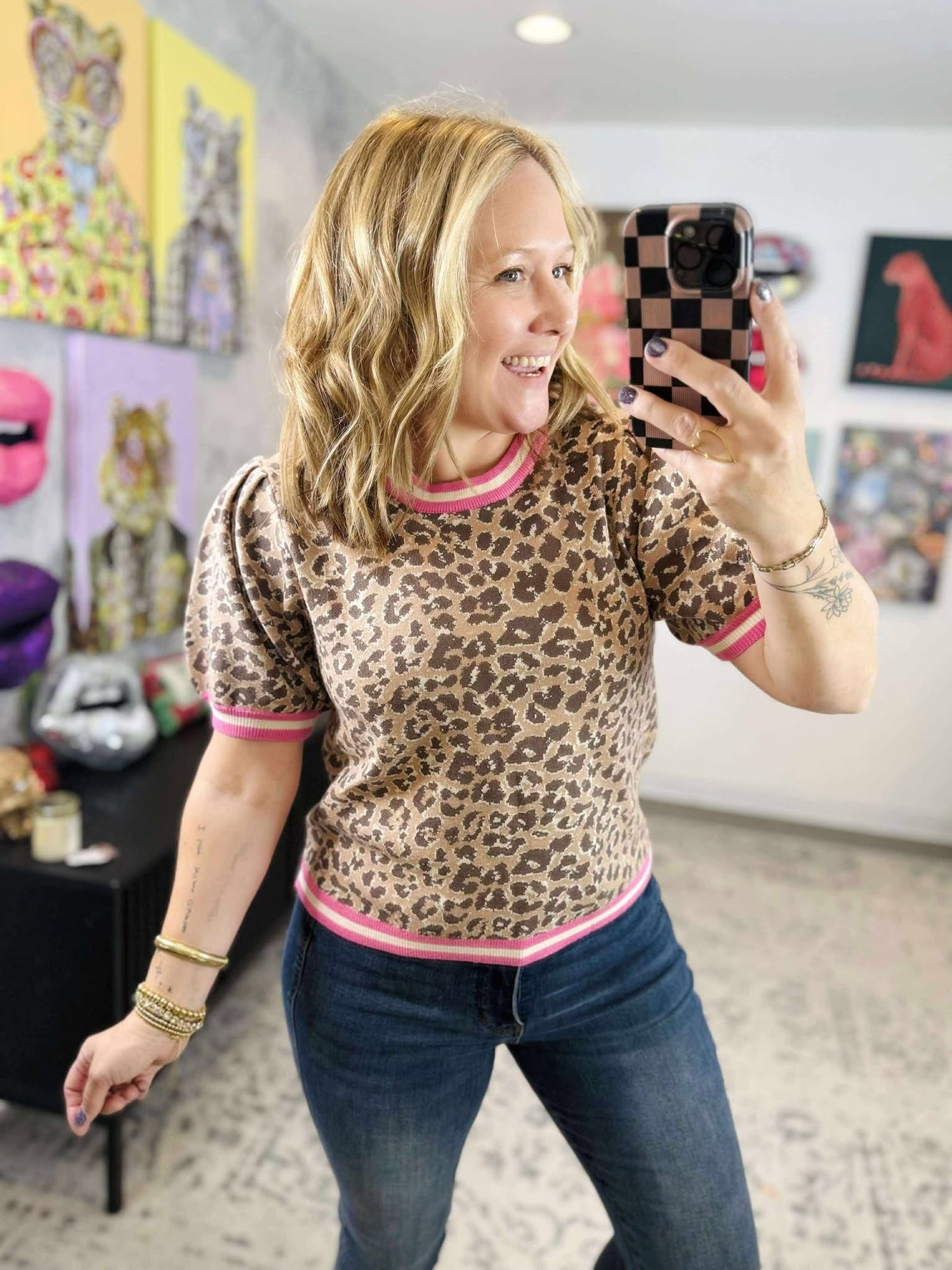 Leopard Pop Top in Pink {S-L}