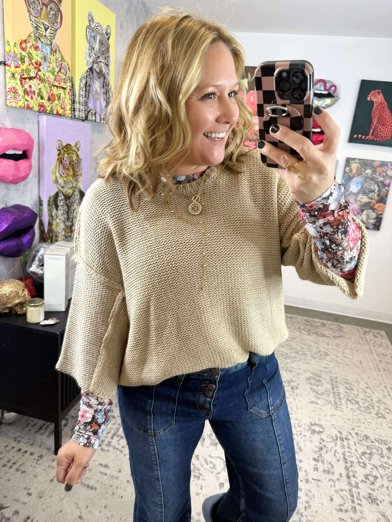 Out of the Box Sweater in Khaki {S-L}
