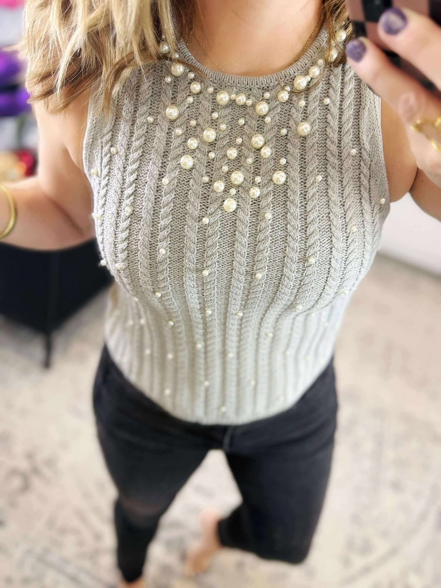 Pearl Gleam Sleeveless Knit Top {S-3X}