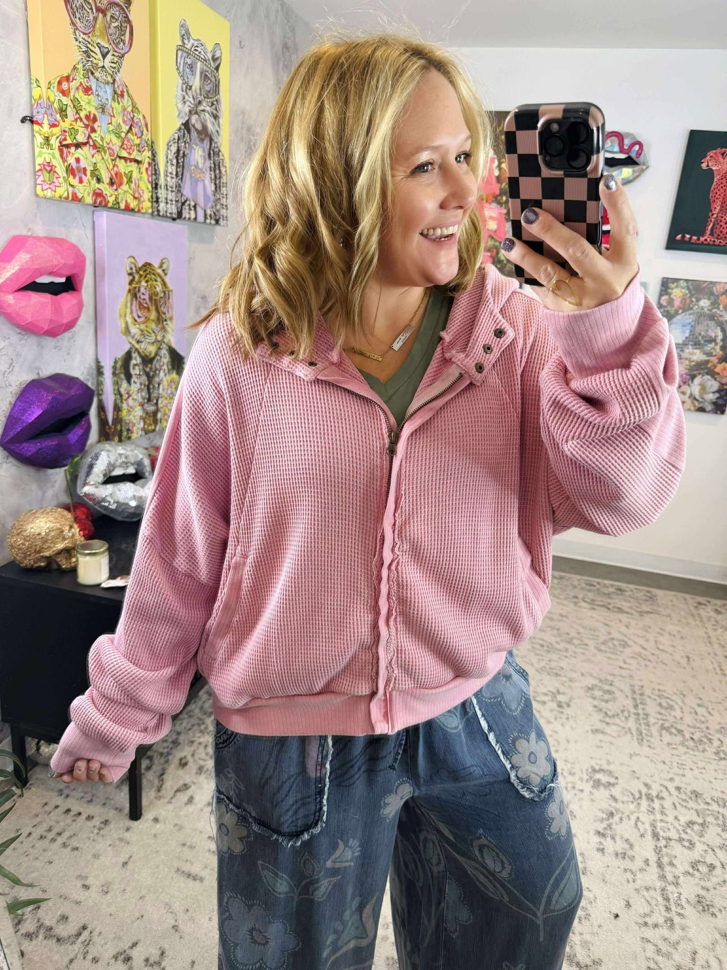 Blakeley Maisie Mineral Wash Hoodie Jacket in Pink {XS-2X}